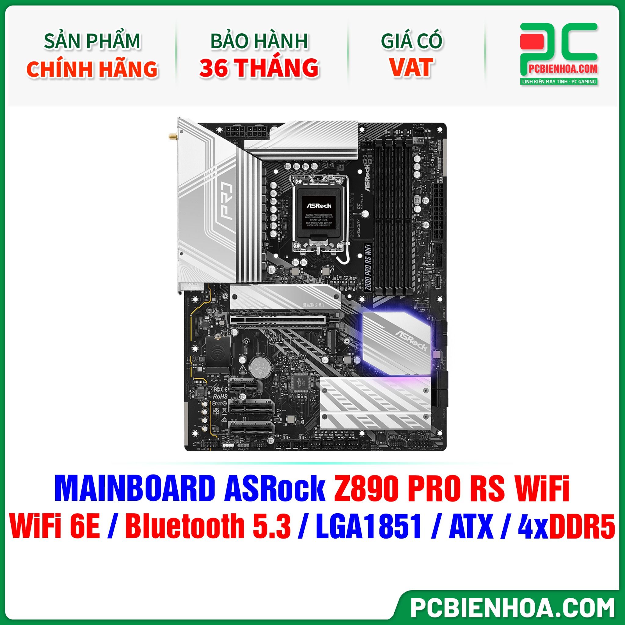 DDR5 - MAINBOARD ASRock Z890 PRO RS WiFi ( WiFi 6E / Bluetooth 5.3 / LGA1851 / ATX / 4xDDR5 )