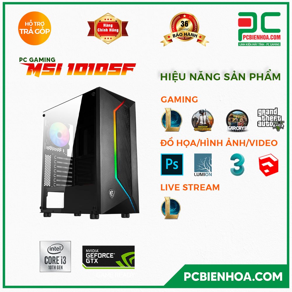 PC GAMING MSI 10105F ( CORE I3 10105F / H510 / GTX1650 SUPER / 8GB / 128GB )