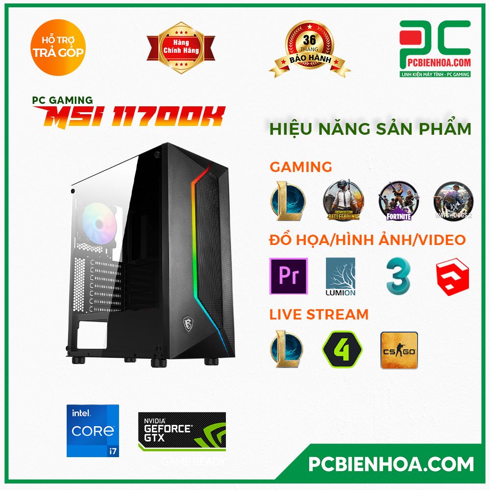 PC GAMING MSI 11700K ( CORE I7 11700K / Z590 / GTX1650 / 16GB / 256GB )