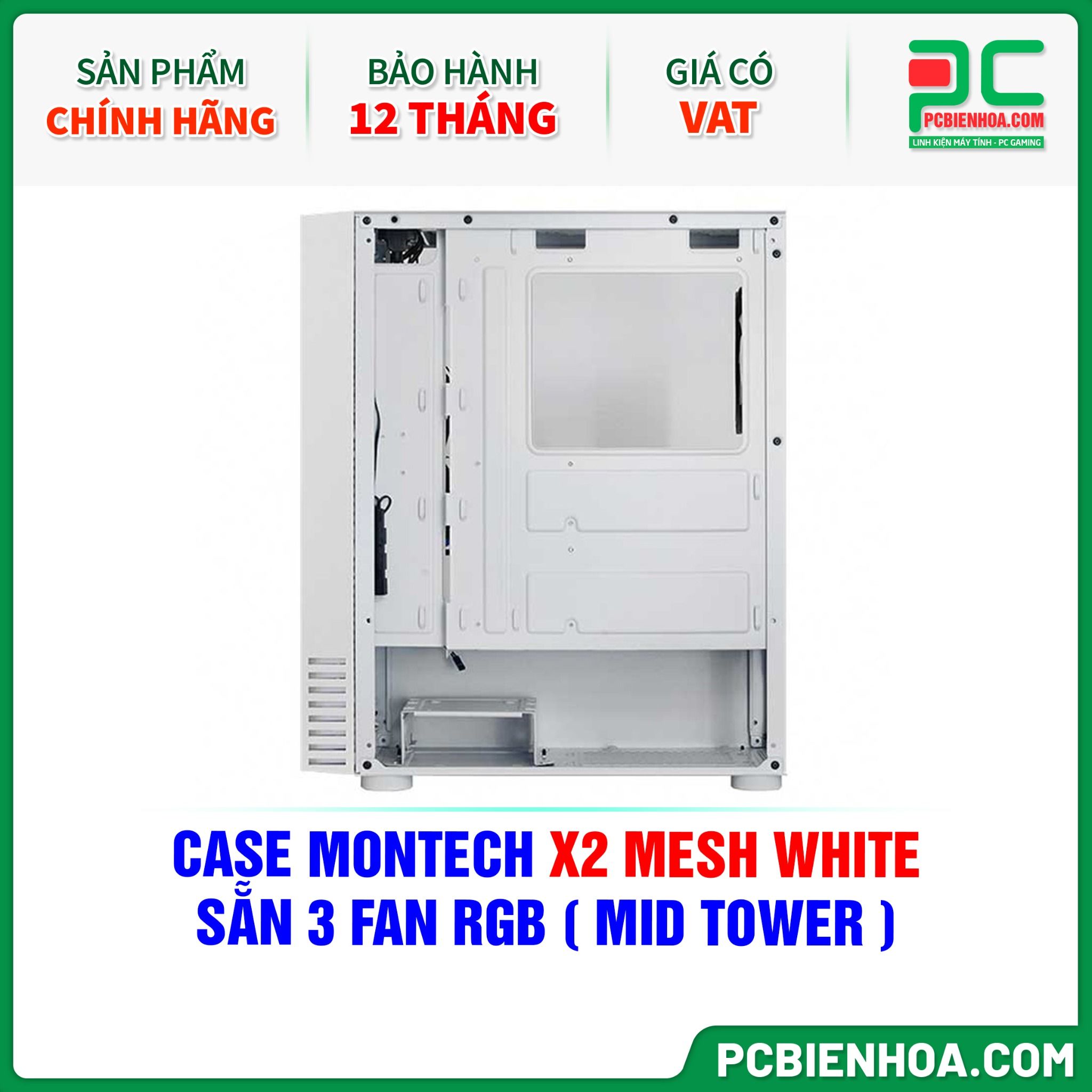 CASE MONTECH X2 MESH WHITE - SẴN 3 FAN RGB ( MID TOWER )