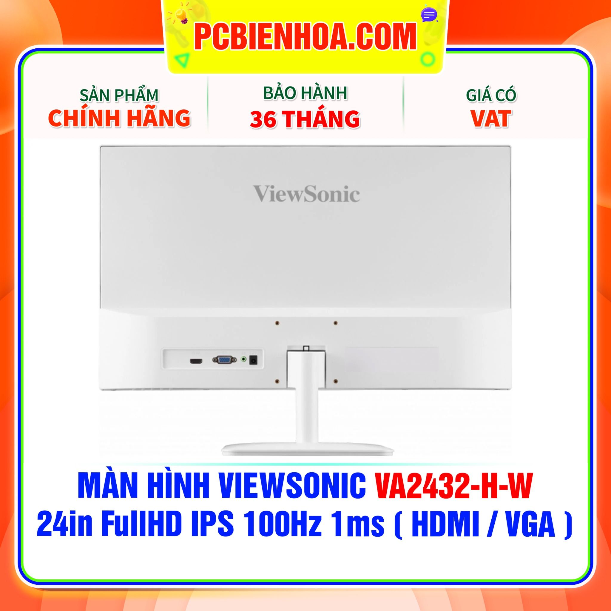  MÀN HÌNH VIEWSONIC VA2432-H-W - 24in FullHD IPS 100Hz 1ms ( MÀU TRẮNG - HDMI / VGA ) 