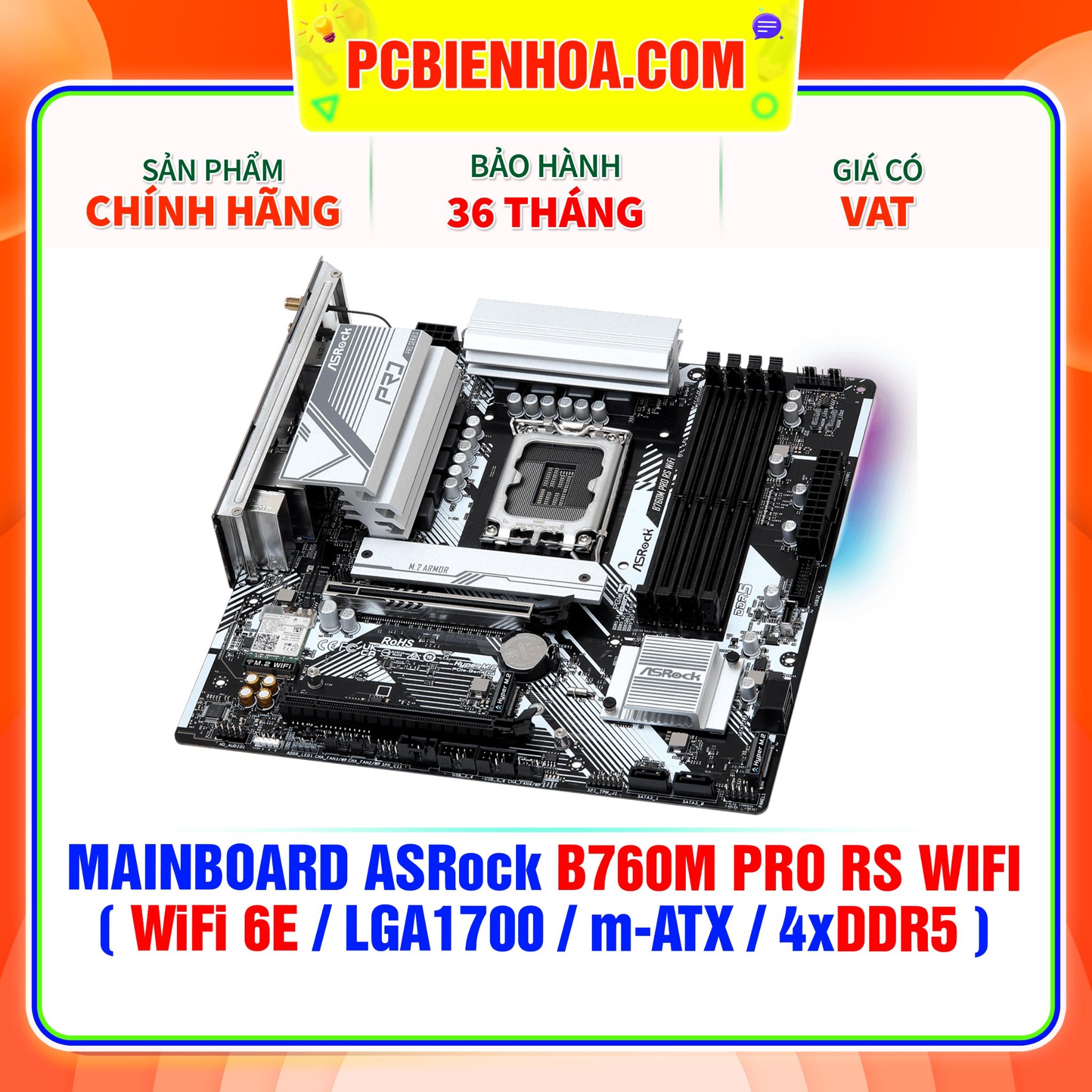  DDR5 - MAINBOARD ASRock B760M PRO RS WIFI ( WiFi 6E / LGA1700 / m-ATX / 4xDDR5 ) 