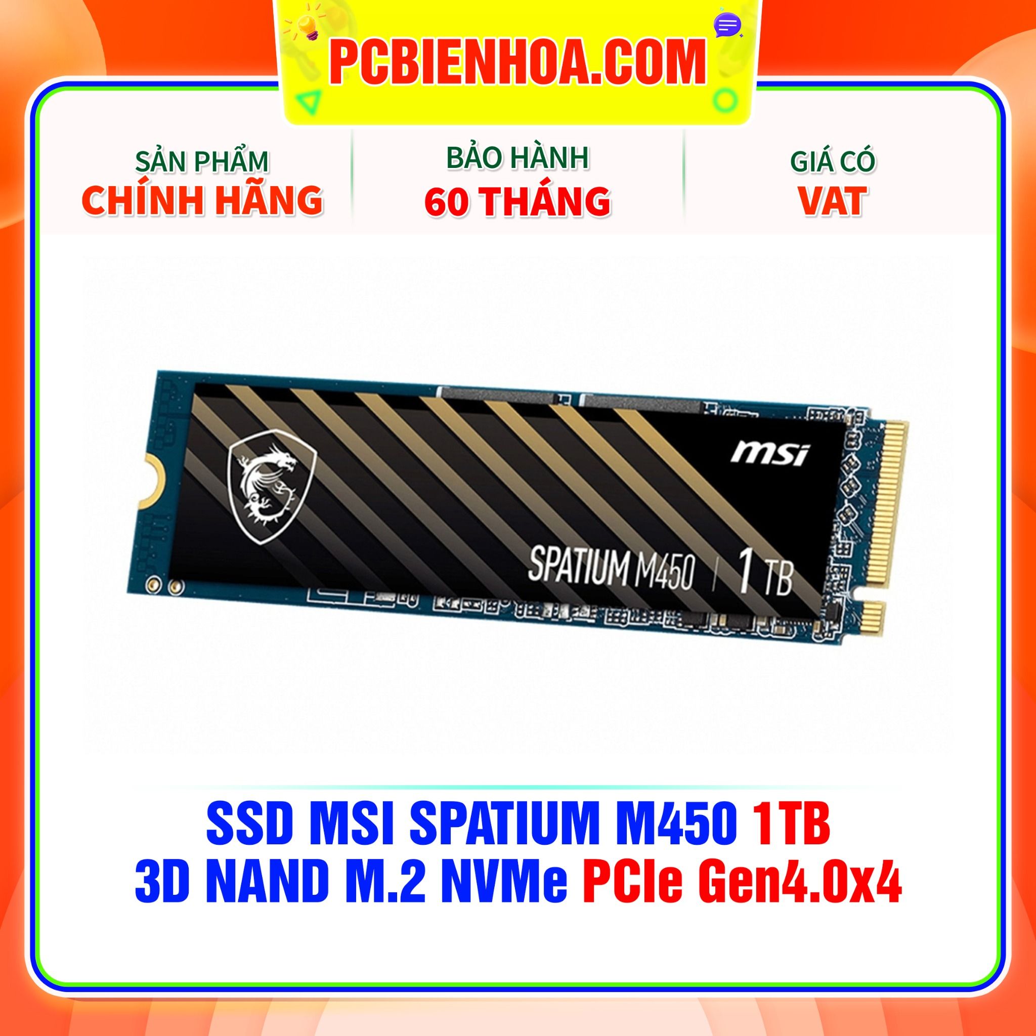  SSD MSI SPATIUM M450 1TB - 3D NAND M.2 NVMe PCIe Gen4.0x4 