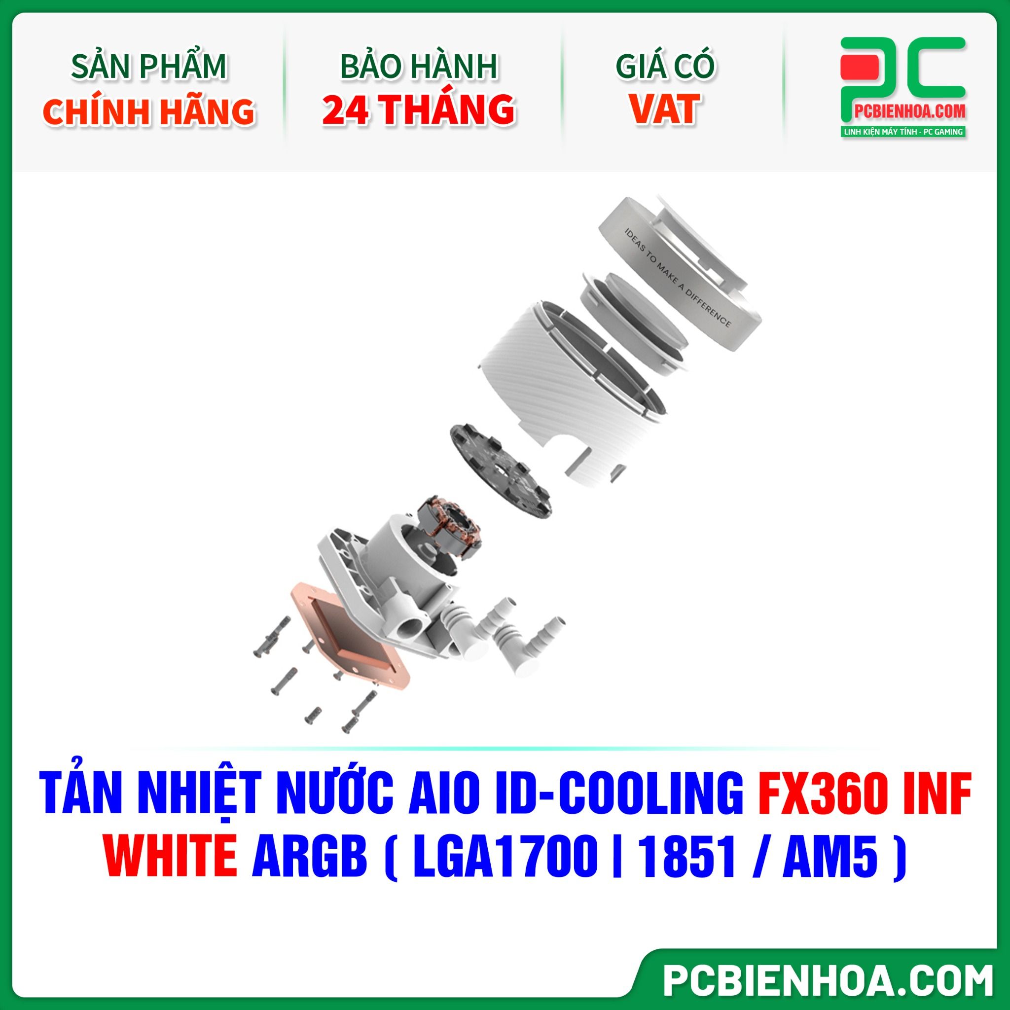 TẢN NHIỆT NƯỚC AIO ID-COOLING FX360 INF WHITE ARGB ( HỖ TRỢ SOCKET LGA1700|1851 / AM5 )