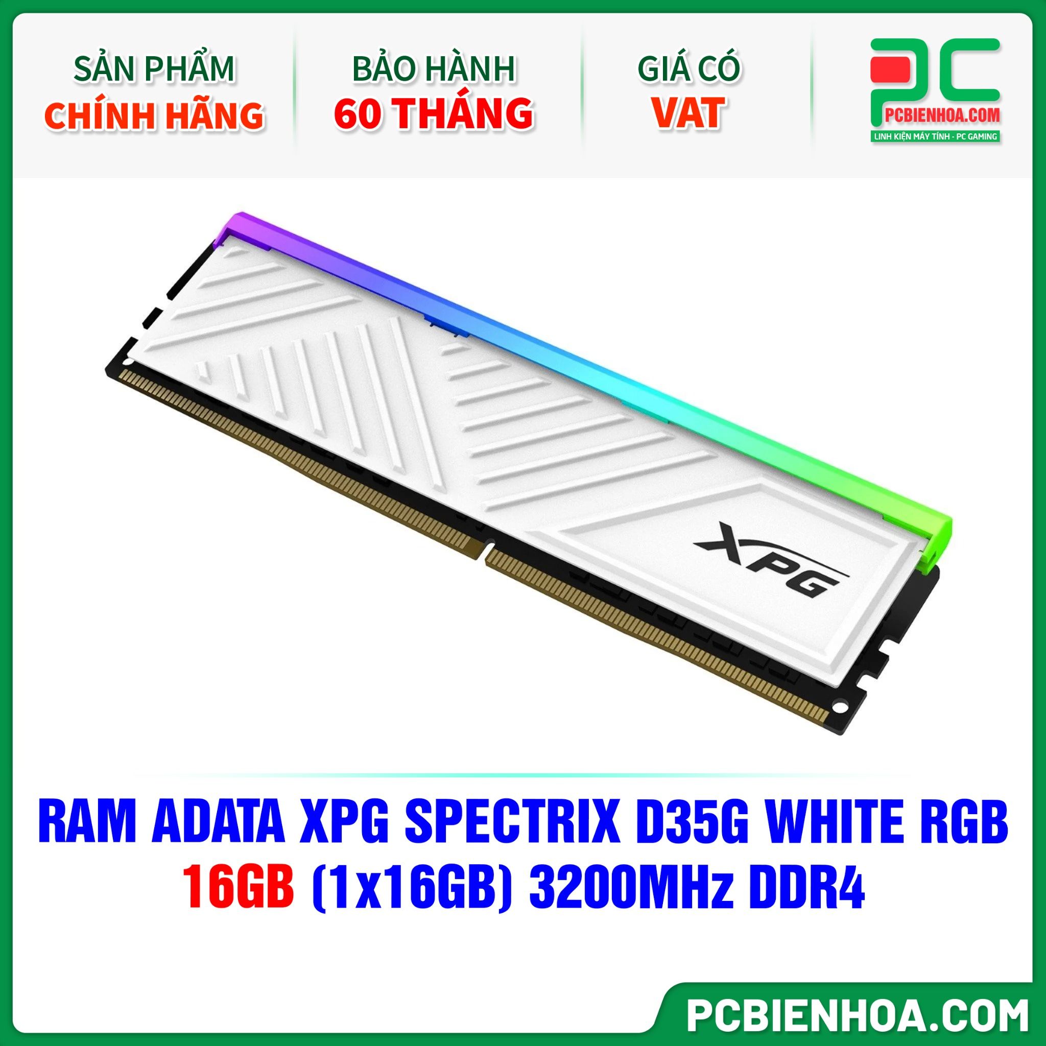 RAM ADATA XPG SPECTRIX D35G WHITE RGB - 16GB (1x16GB) 3200MHz DDR4