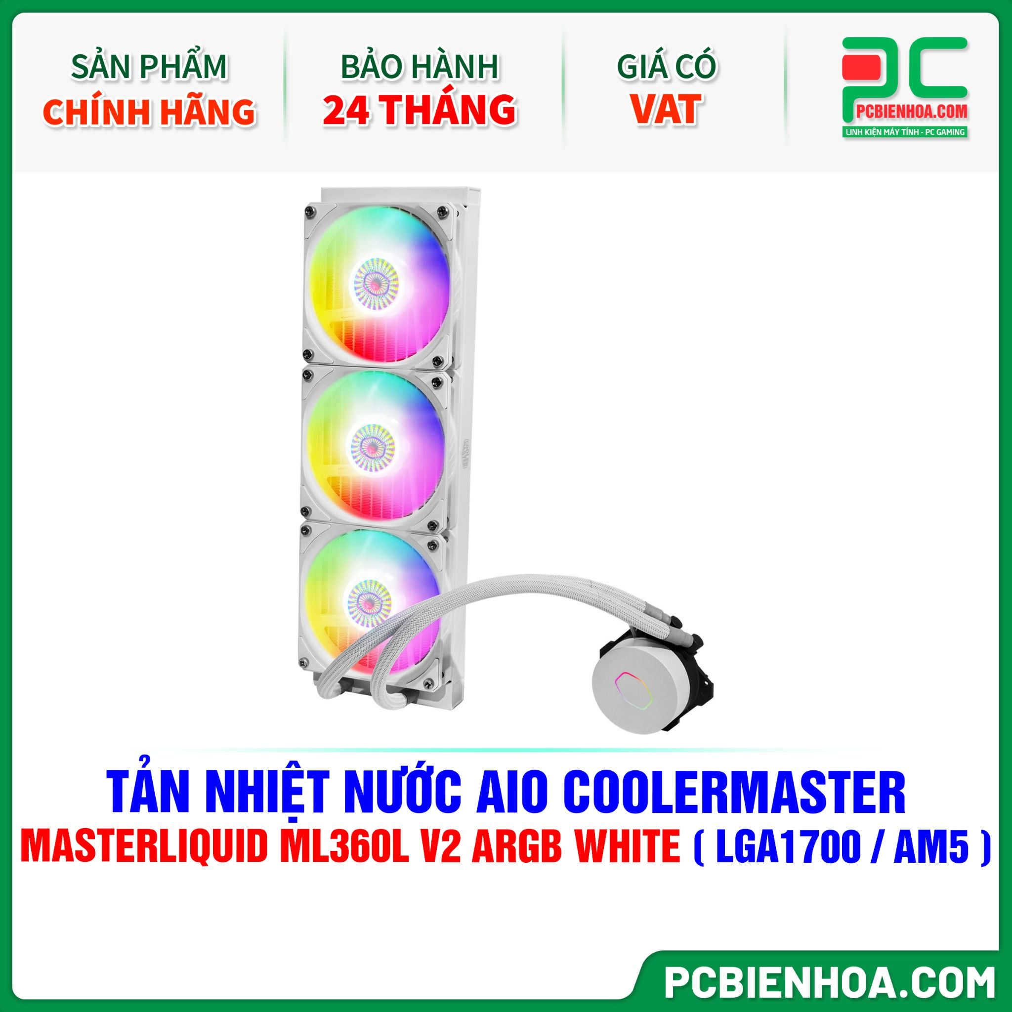 TẢN NHIỆT NƯỚC AIO COOLER MASTER MASTERLIQUID ML360L V2 ARGB WHITE EDITION ( HỖ TRỢ SOCKET LGA1700 / AM5 )