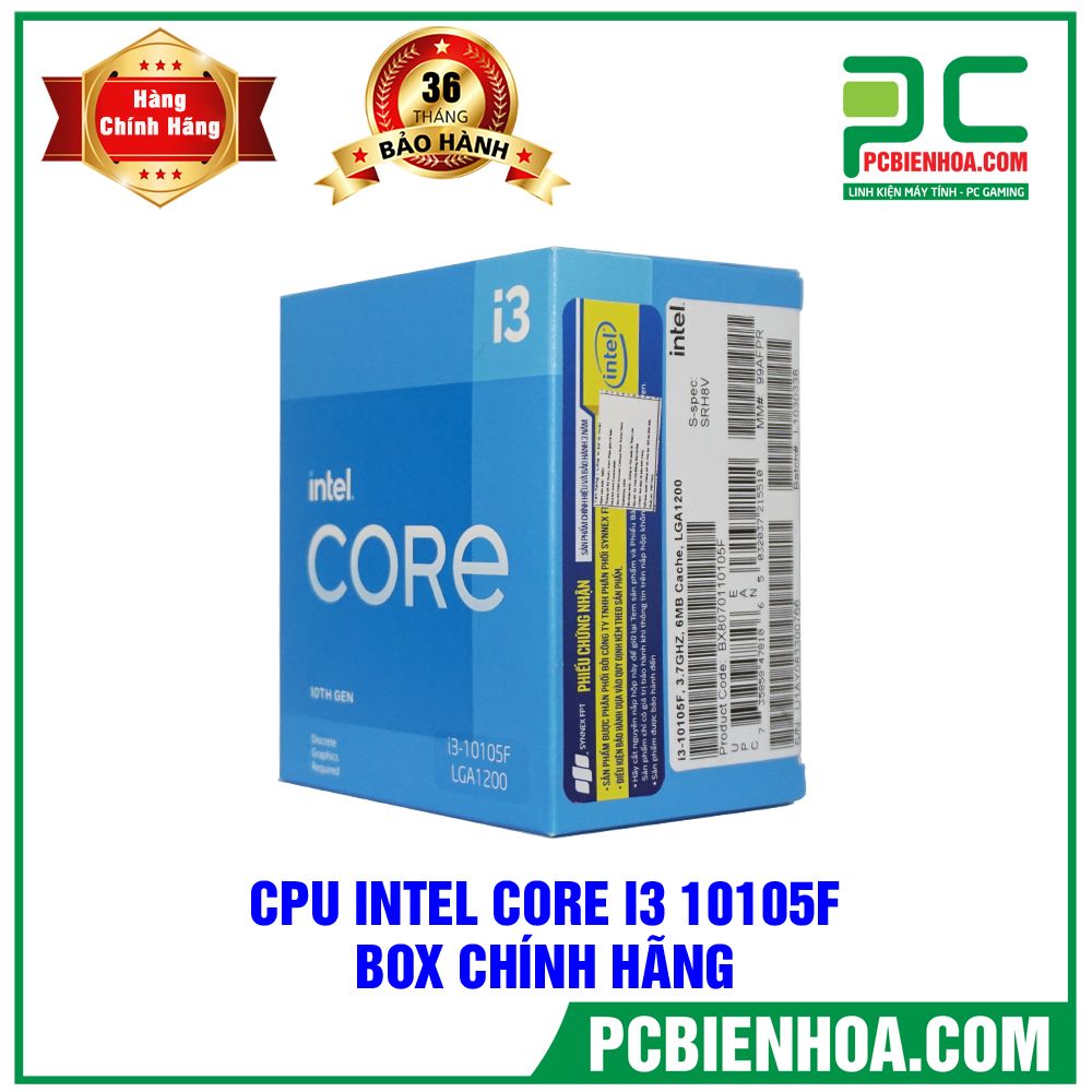 CPU Intel Core i3 10105F Box Chính Hãng ( Bán kèm PC )
