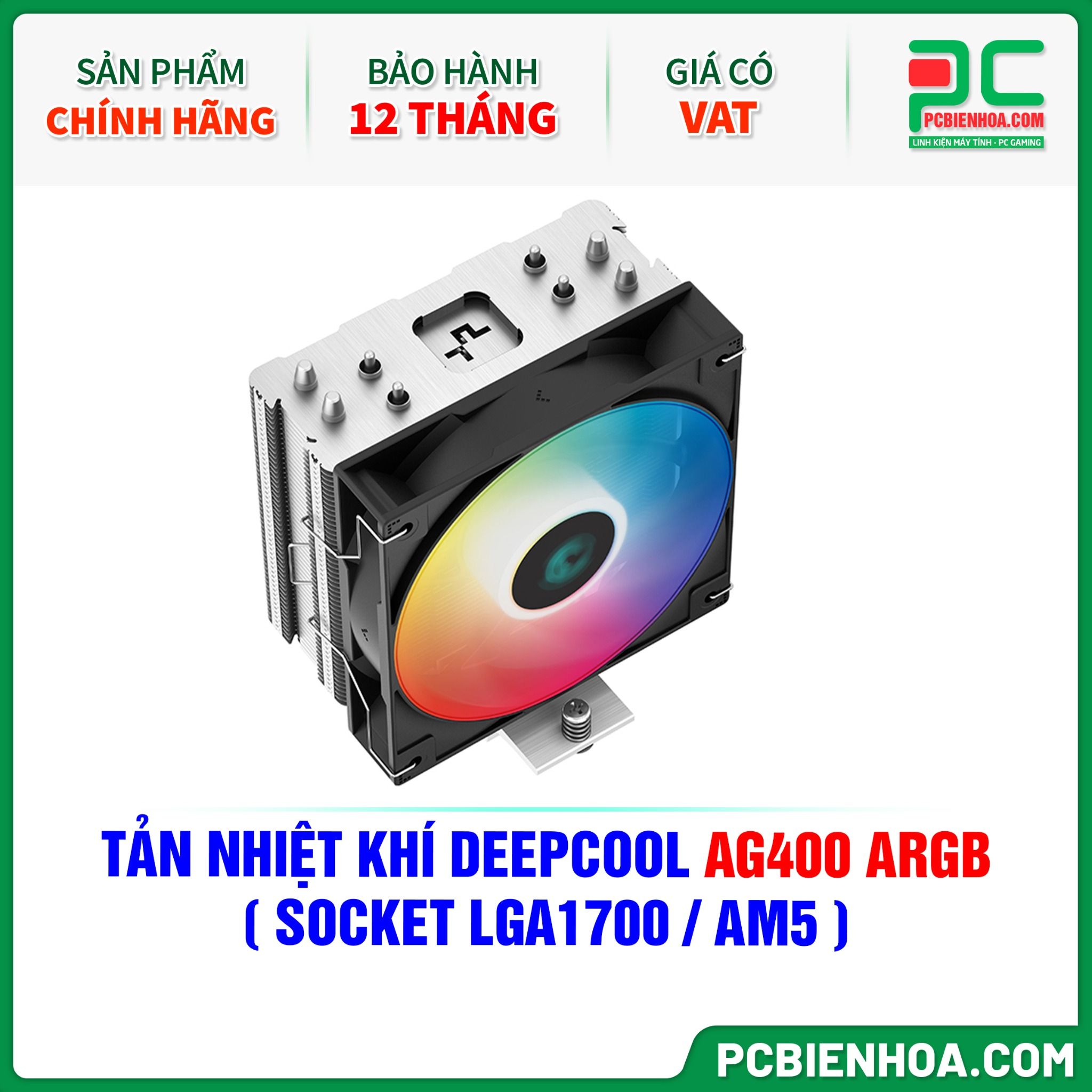 TẢN NHIỆT KHÍ DEEPCOOL AG400 ARGB ( HỖ TRỢ SOCKET LGA1700 / AM5 )