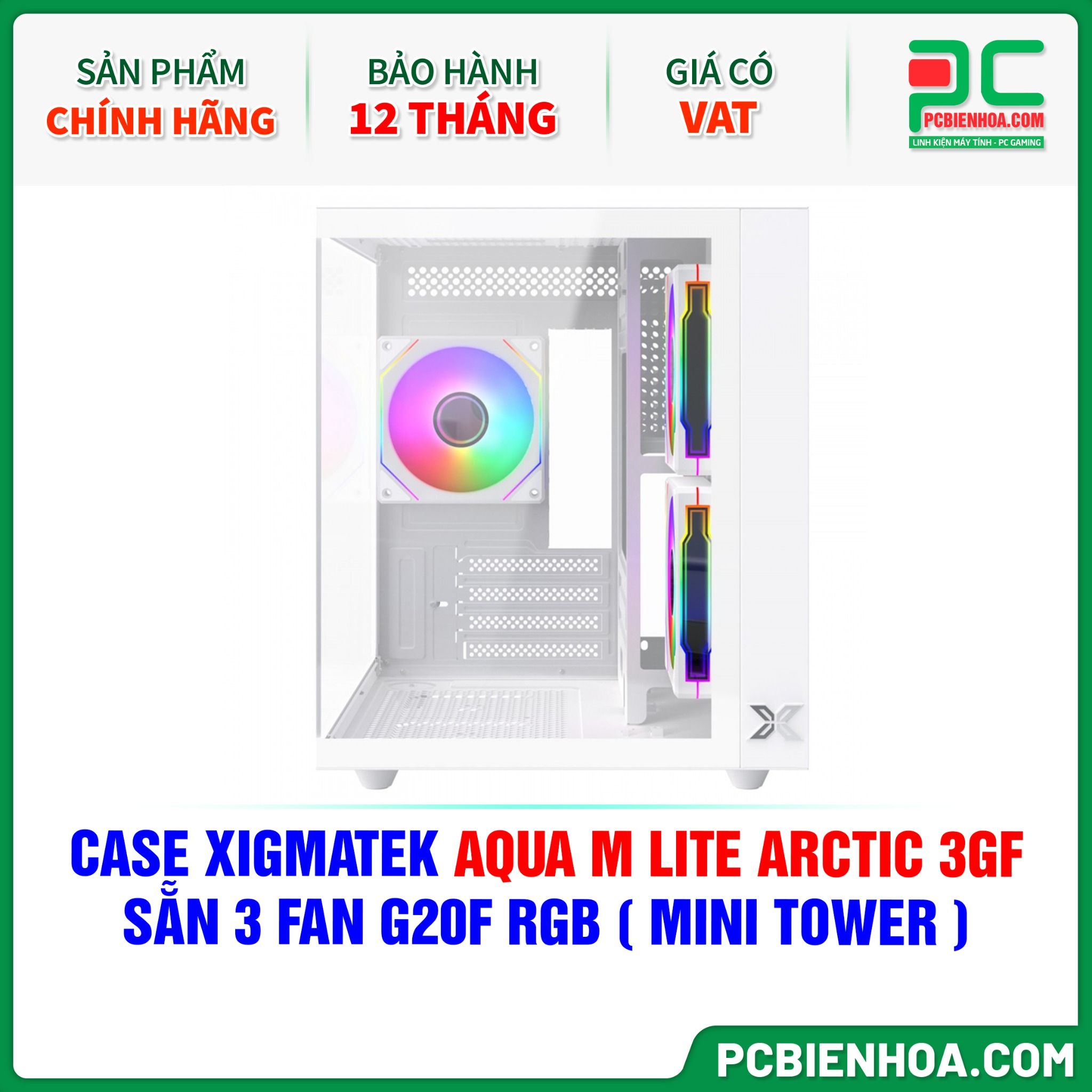 CASE XIGMATEK AQUA M LITE ARCTIC 3GF - SẴN 3 FAN G20F RGB ( MINI TOWER - EN44168 )