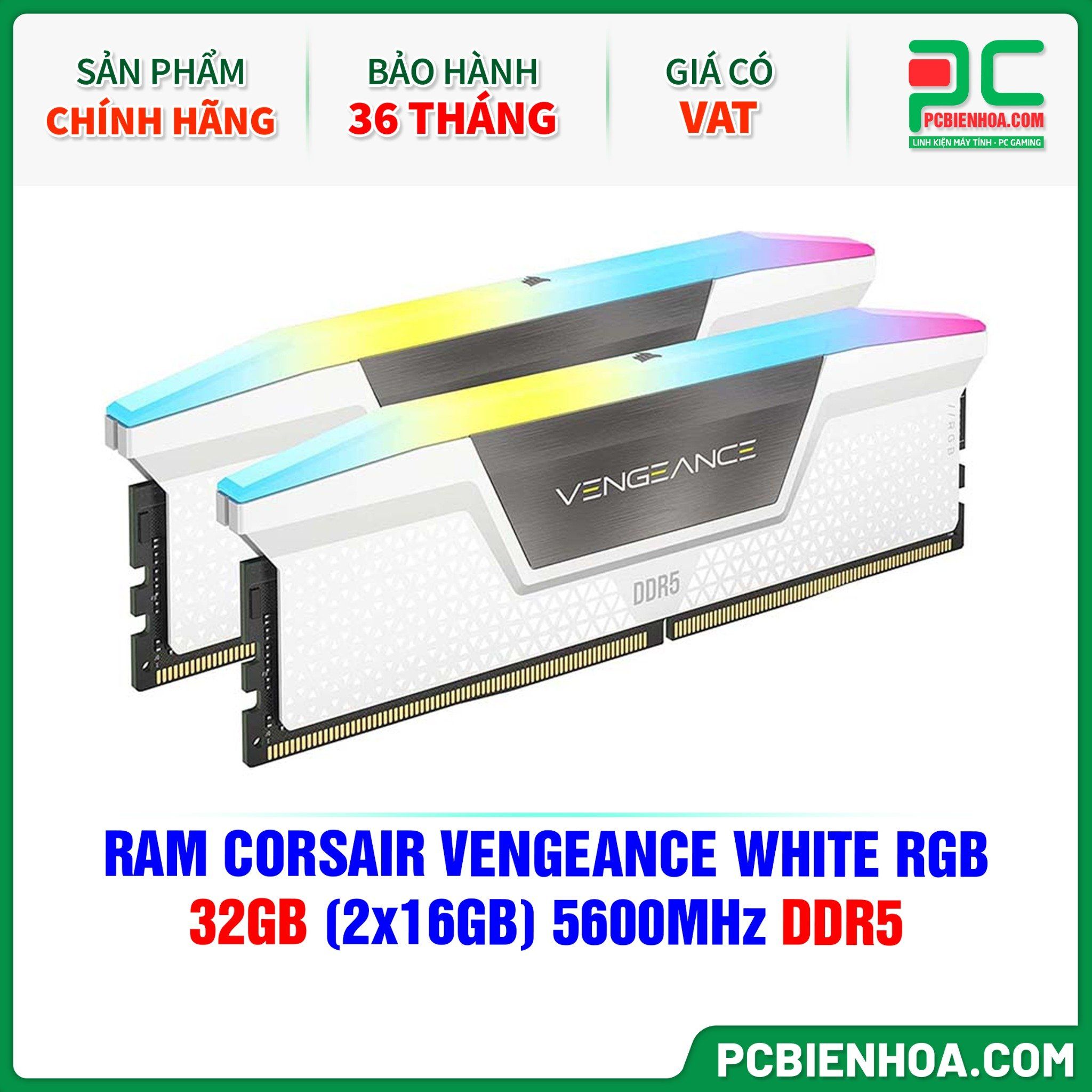 RAM CORSAIR VENGEANCE WHITE RGB - 32GB (2x16GB) 5600MHz DDR5