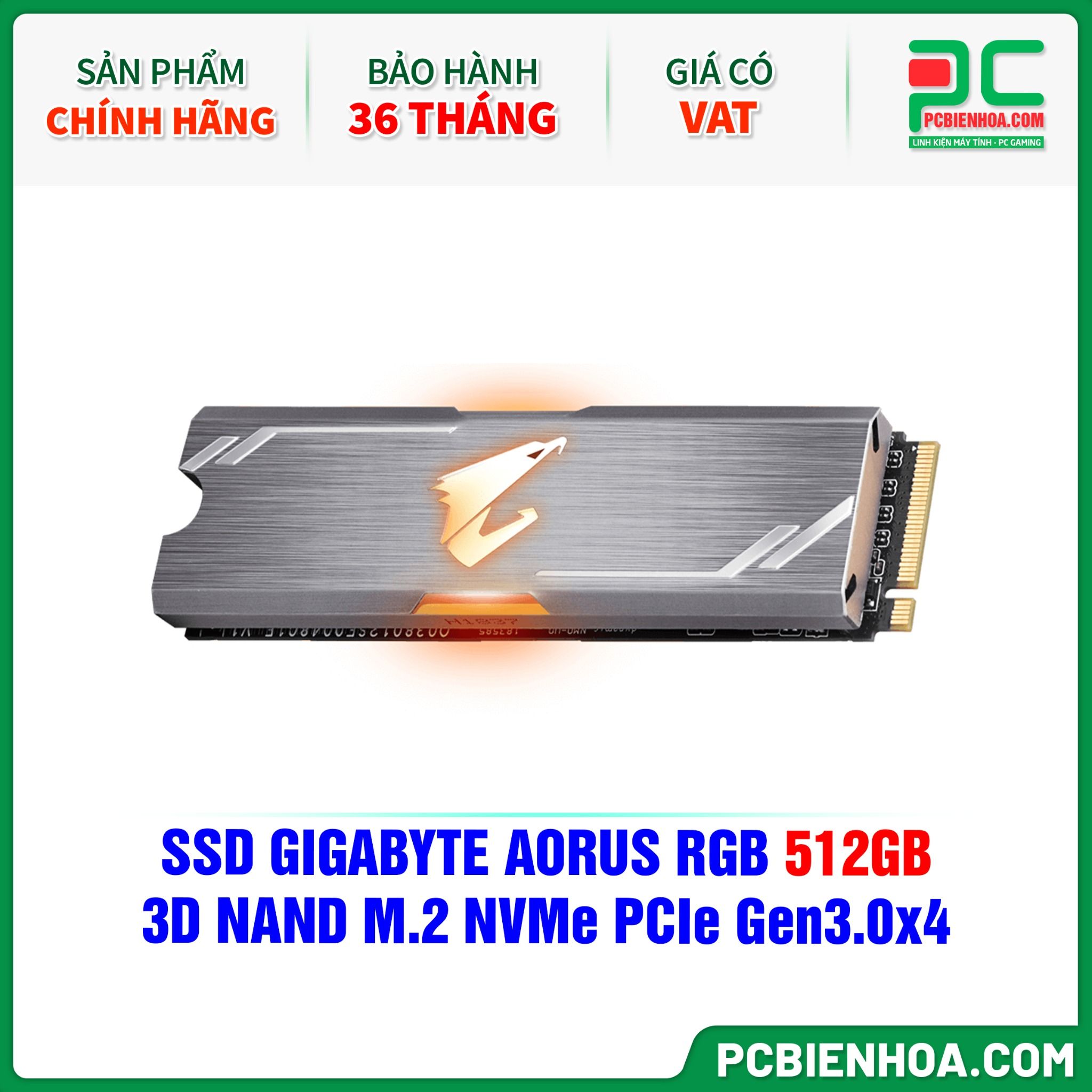 SSD GIGABYTE AORUS RGB 512GB - 3D NAND M.2 NVMe PCIe Gen3.0x4 ( GP-ASM2NE2512GTTDR )