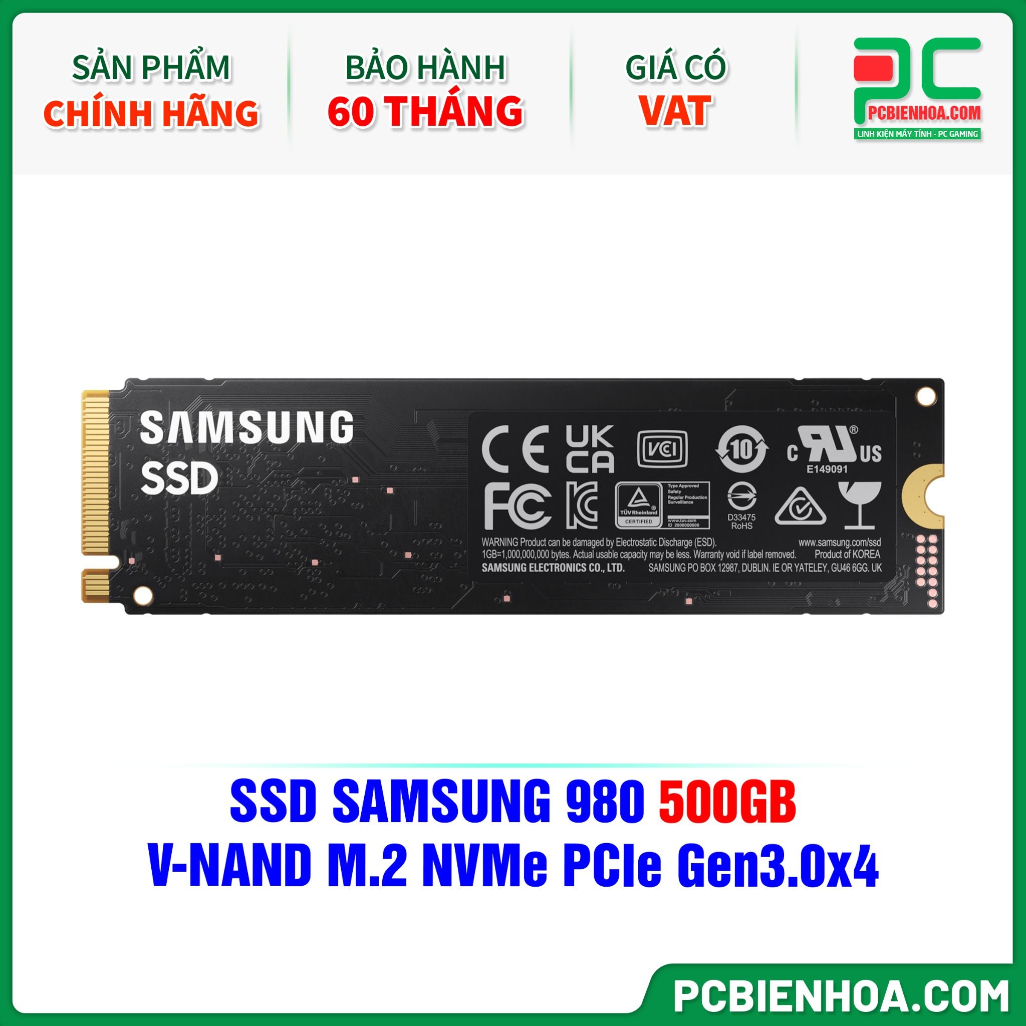 SSD SAMSUNG 980 500GB - V-NAND M.2 NVMe PCIe Gen3.0x4 ( MZ-V8V500BW )