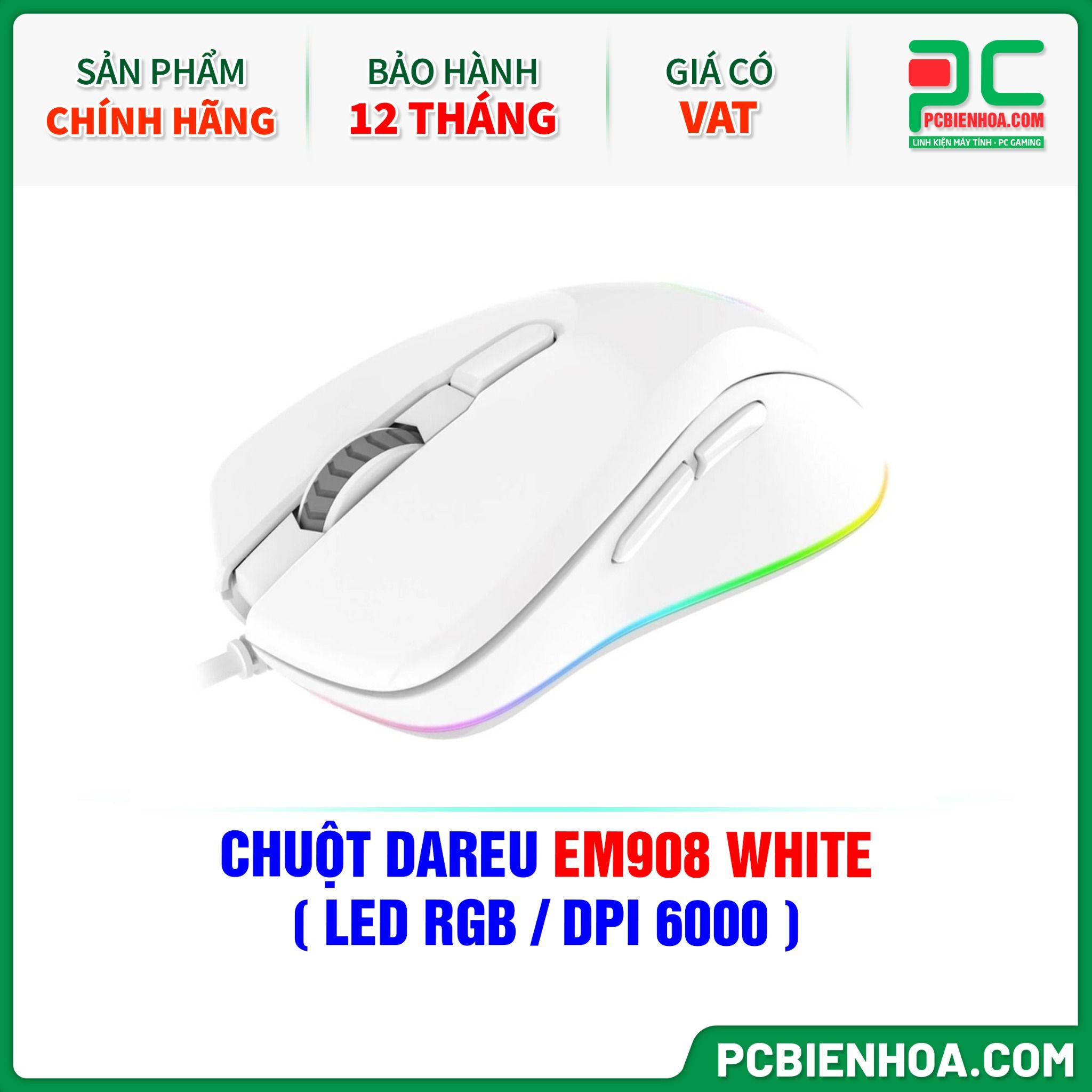 CHUỘT DAREU EM908 WHITE ( LED RGB / DPI 6000 )