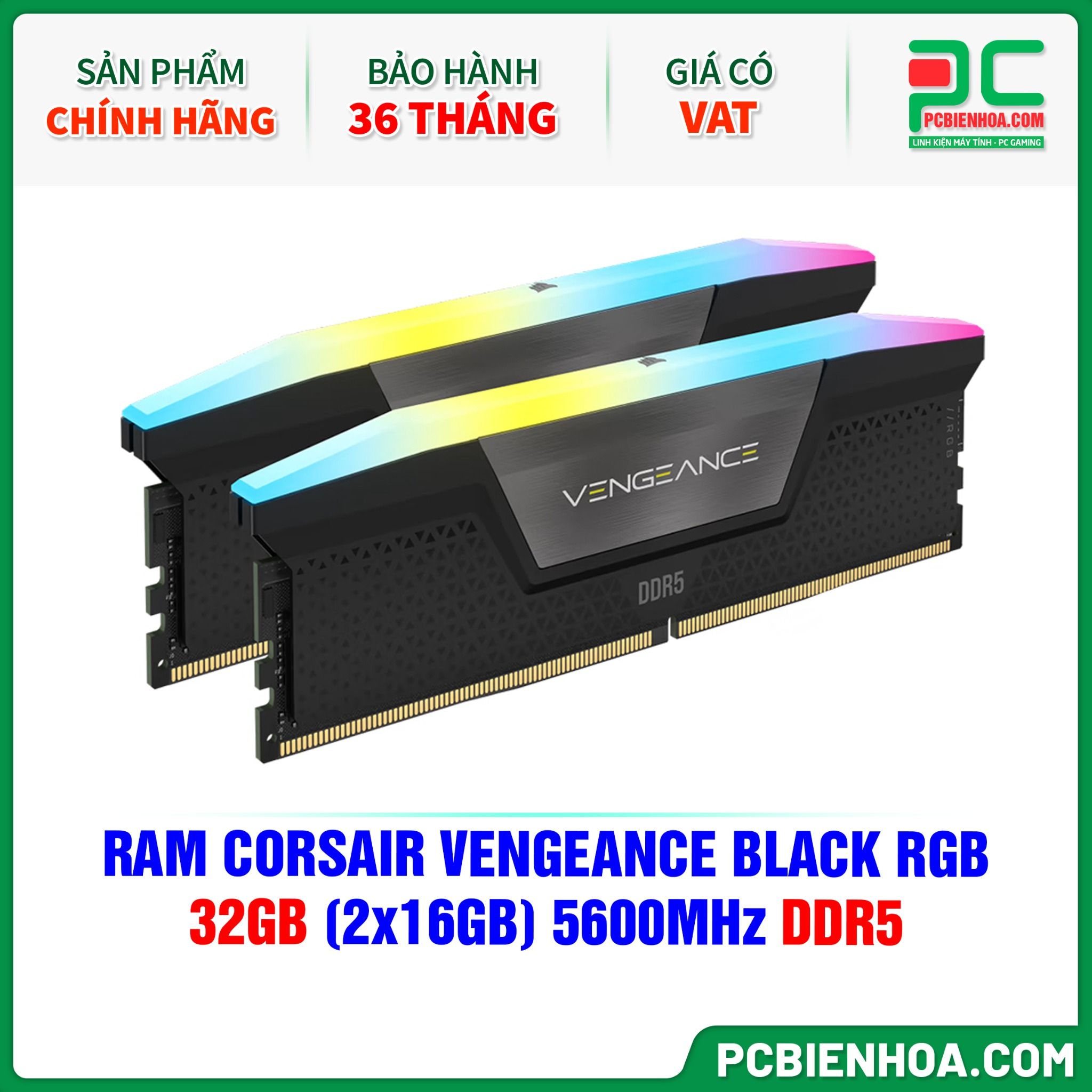 RAM CORSAIR VENGEANCE BLACK RGB - 32GB (2x16GB) 5600MHz DDR5