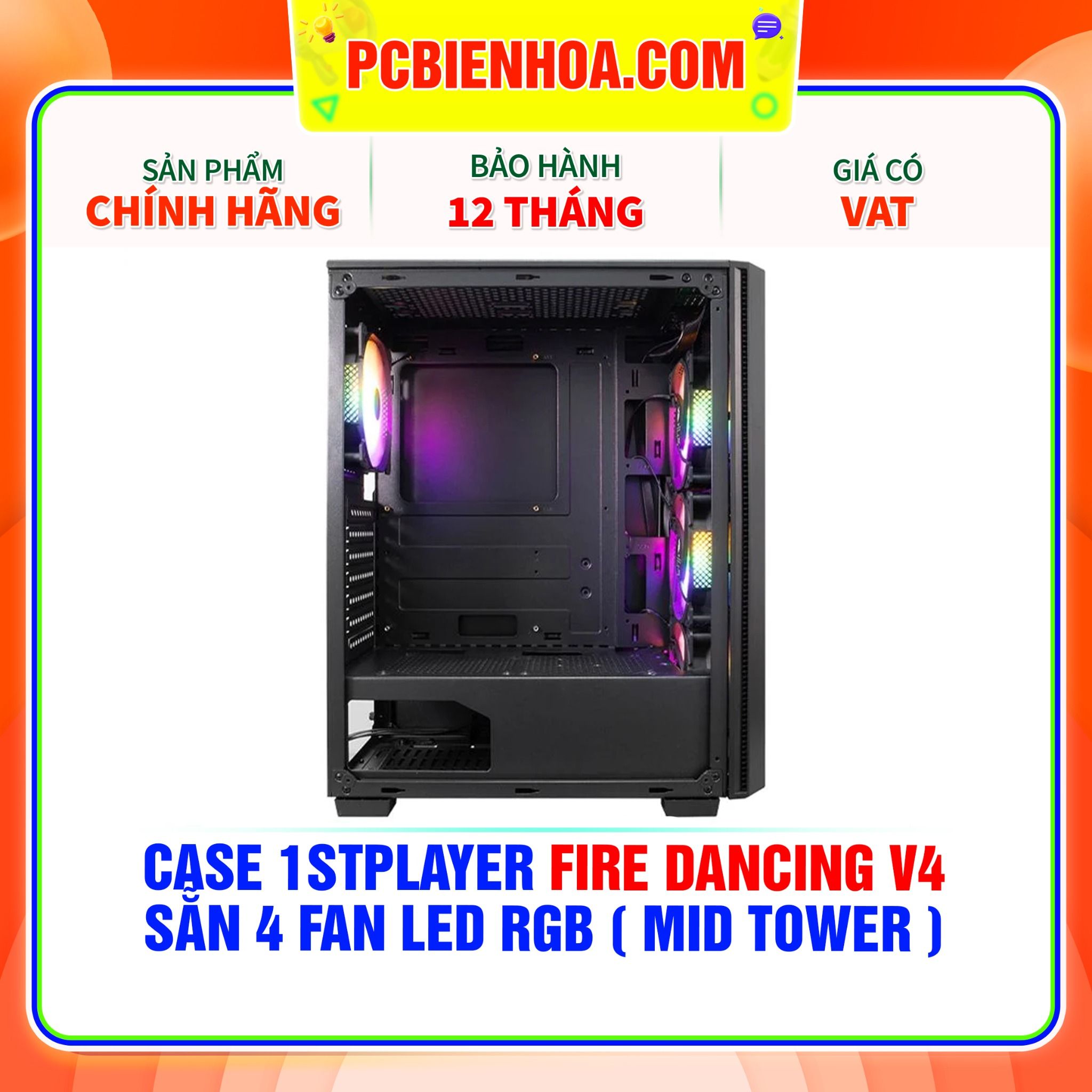  CASE 1STPLAYER FIRE DANCING V4 - SẴN 4 FAN LED RGB ( BLACK - MID TOWER ) 