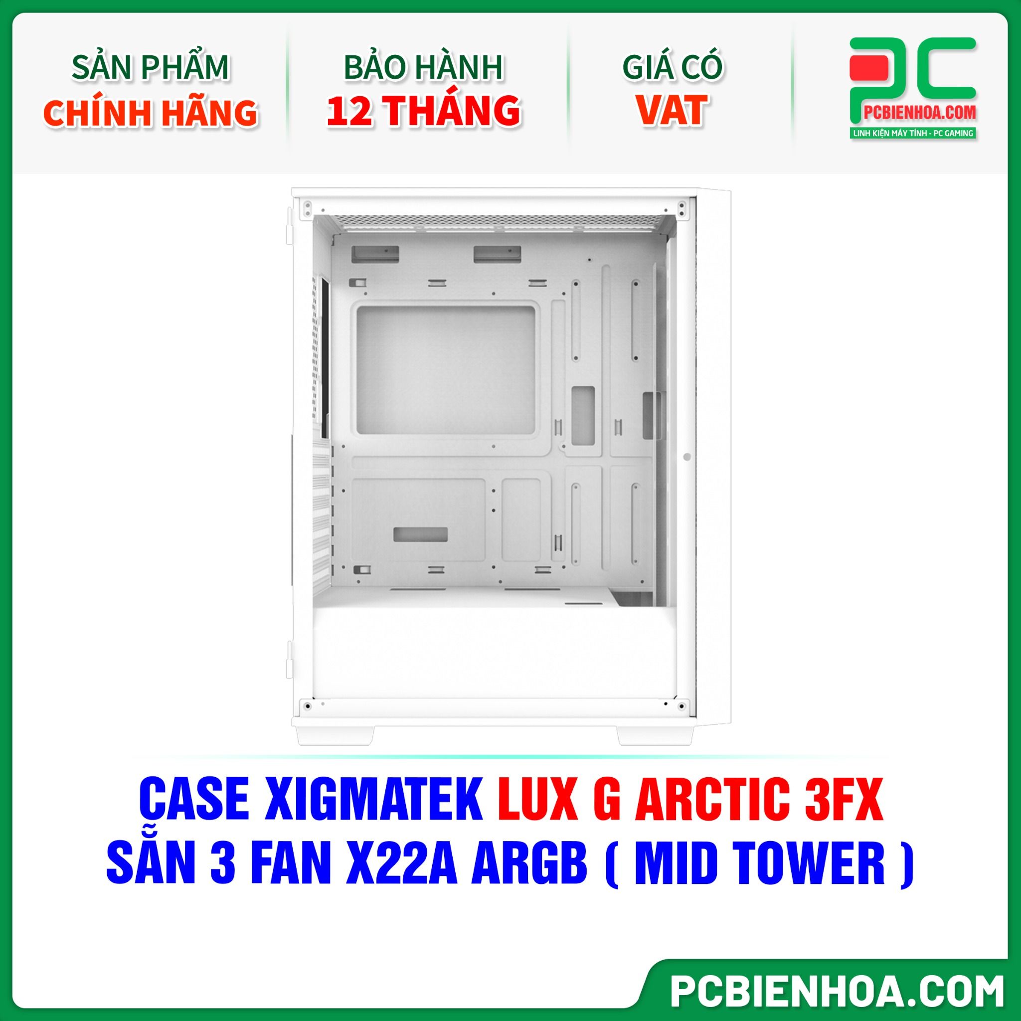 THANH LÝ - CASE XIGMATEK LUX G ARCTIC 3FX - SẴN 3 FAN X22A ARGB ( MID TOWER - EN48717 )