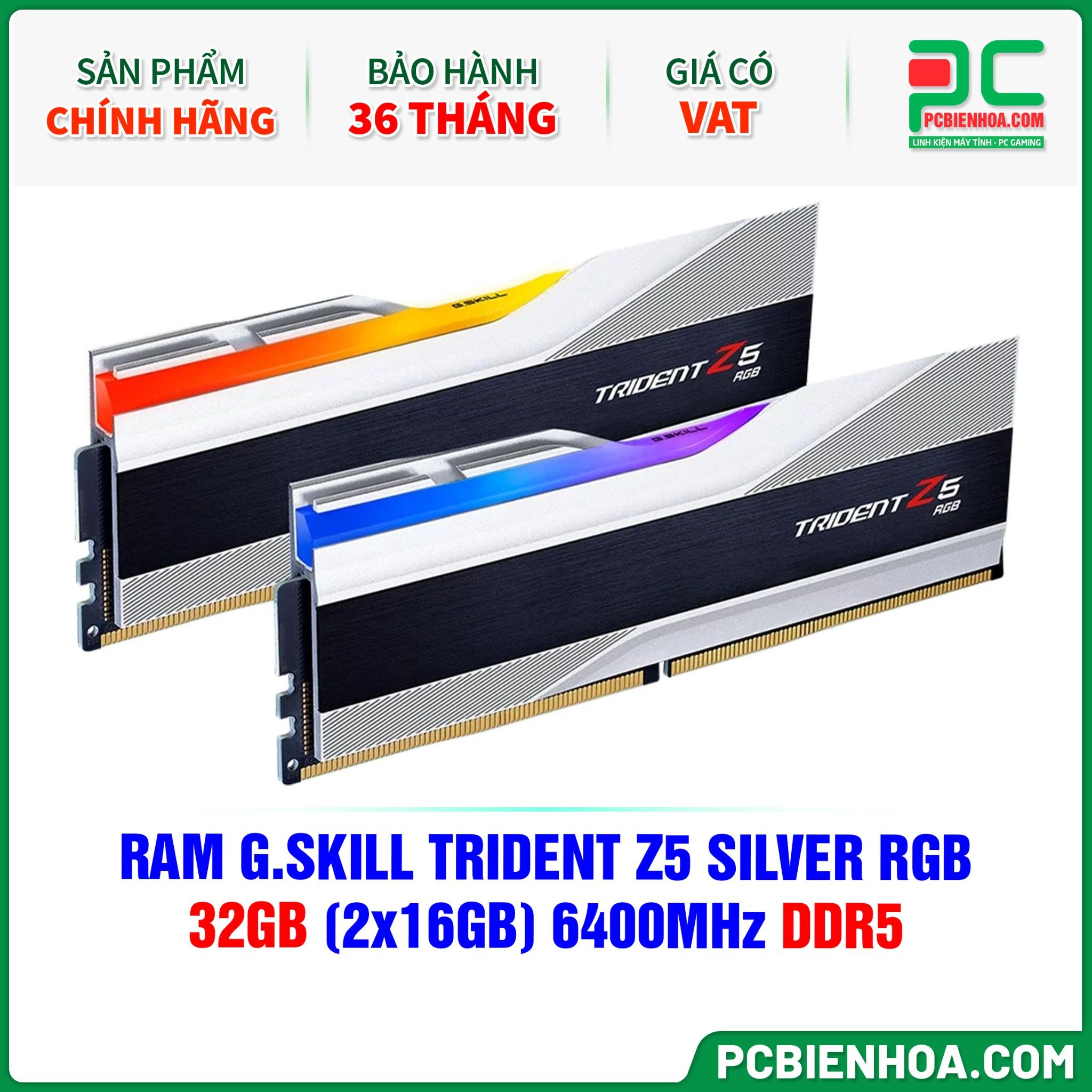 RAM G.SKILL TRIDENT Z5 SILVER RGB - 32GB (2x16GB) 6400MHz DDR5 Intel XMP ( F5-6400J3239G16GX2-TZ5RS )