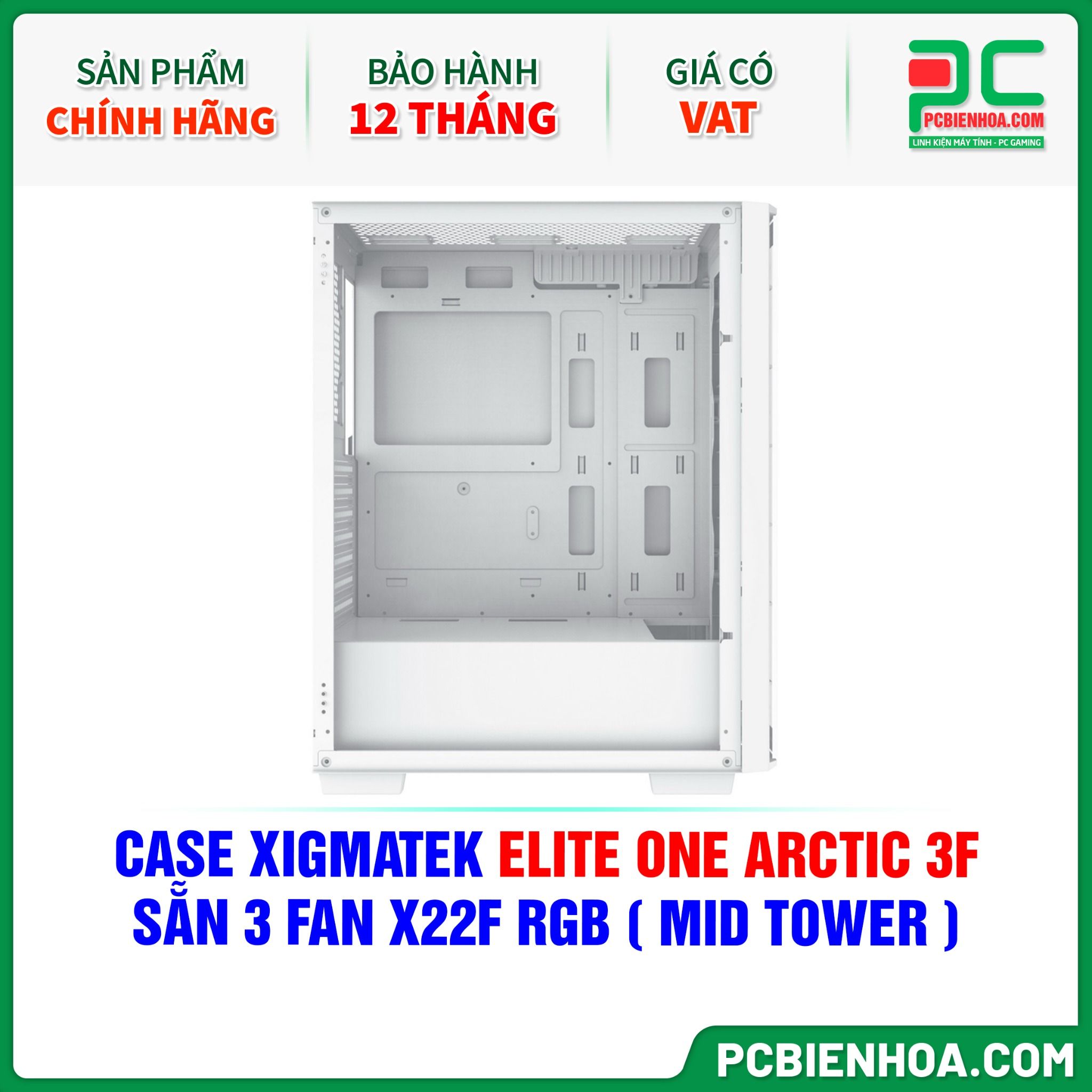 THANH LÝ - CASE XIGMATEK ELITE ONE ARCTIC 3F - SẴN 3 FAN X22F RGB ( MID TOWER - EN0846 )