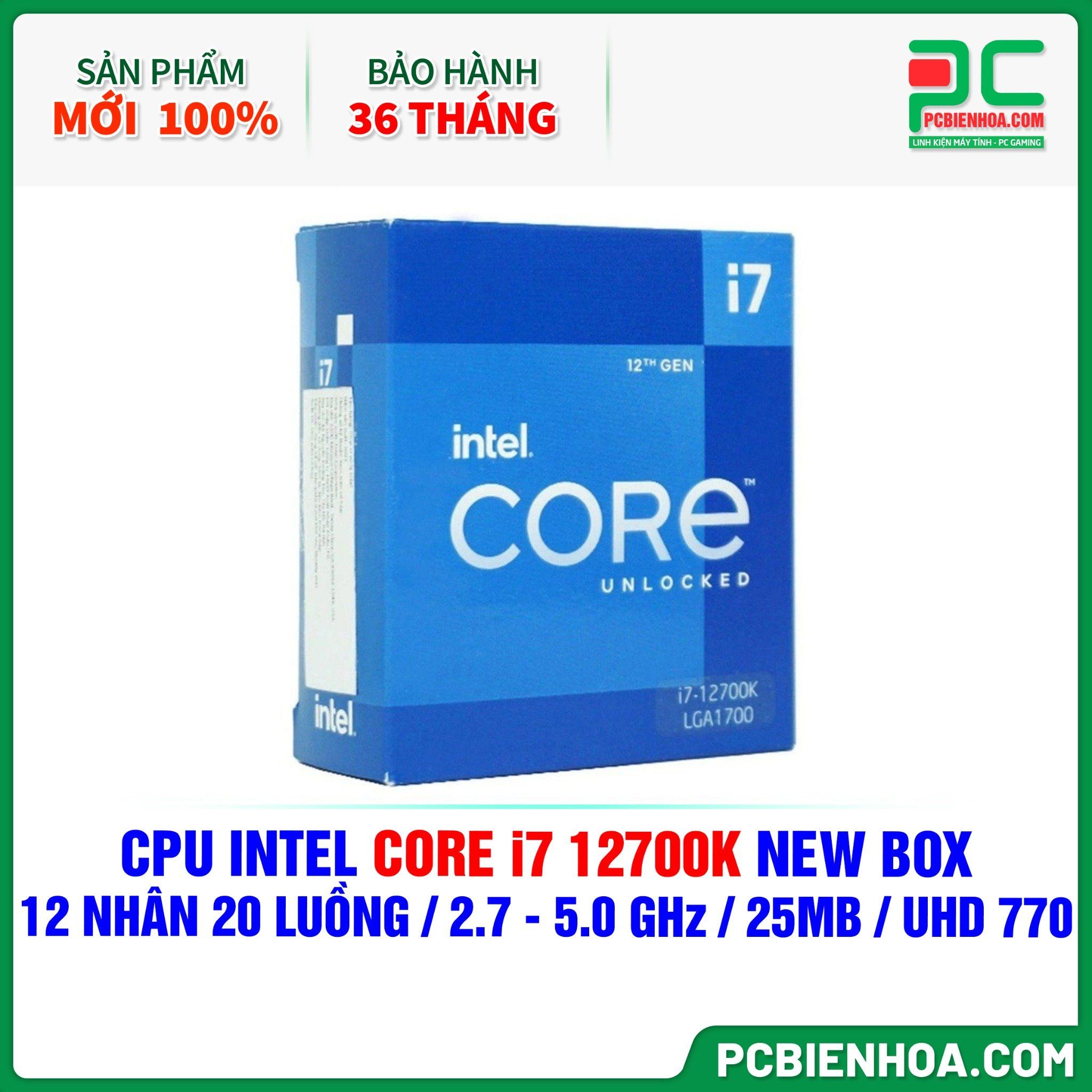 CPU INTEL CORE i7 12700K NEW BOX ( 12 NHÂN 20 LUỒNG / 2.7 - 5.0 GHz / 25MB / INTEL® UHD GRAPHICS 770 )