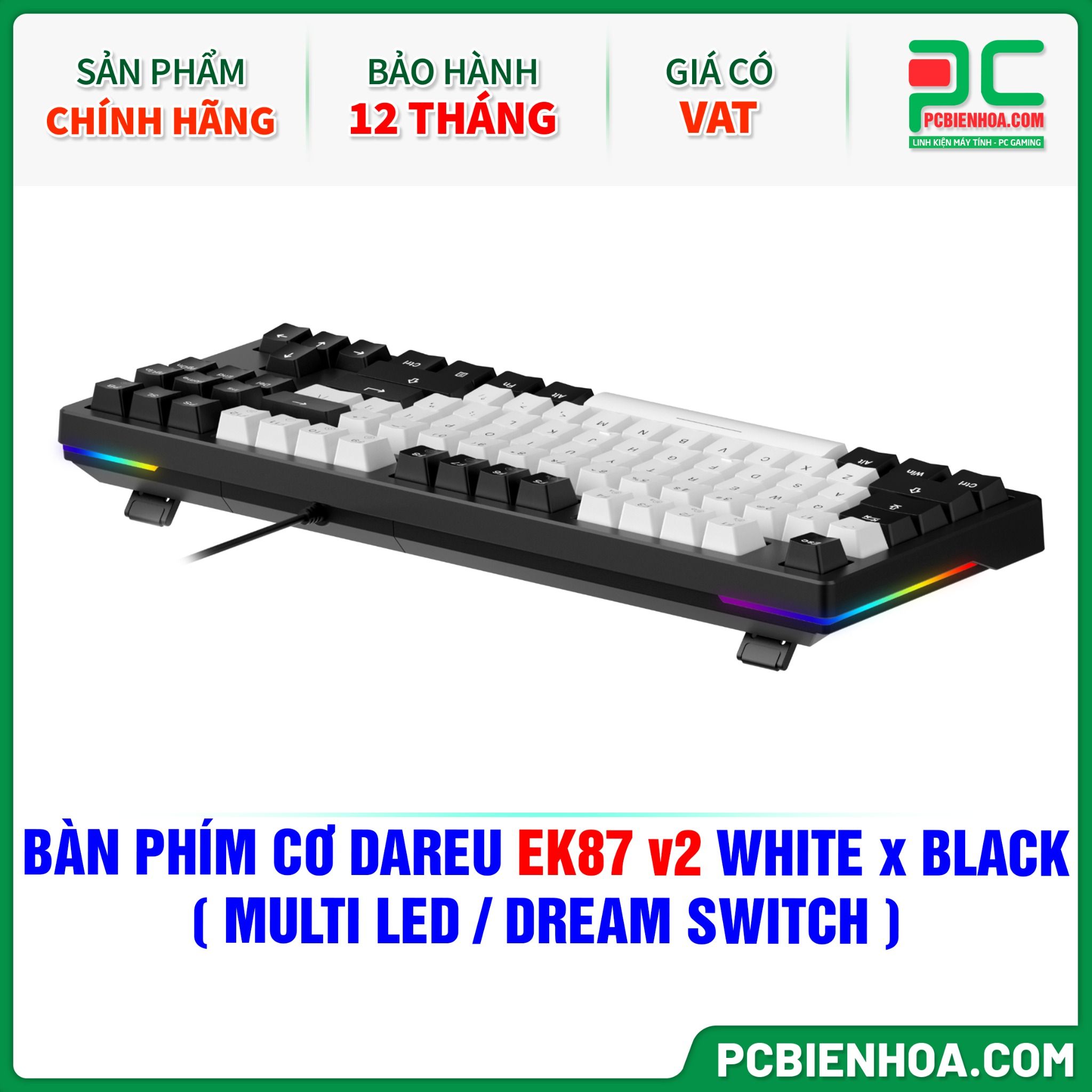 BÀN PHÍM CƠ DAREU EK87 v2 WHITE x BLACK ( MULTI LED / DREAM SWITCH )