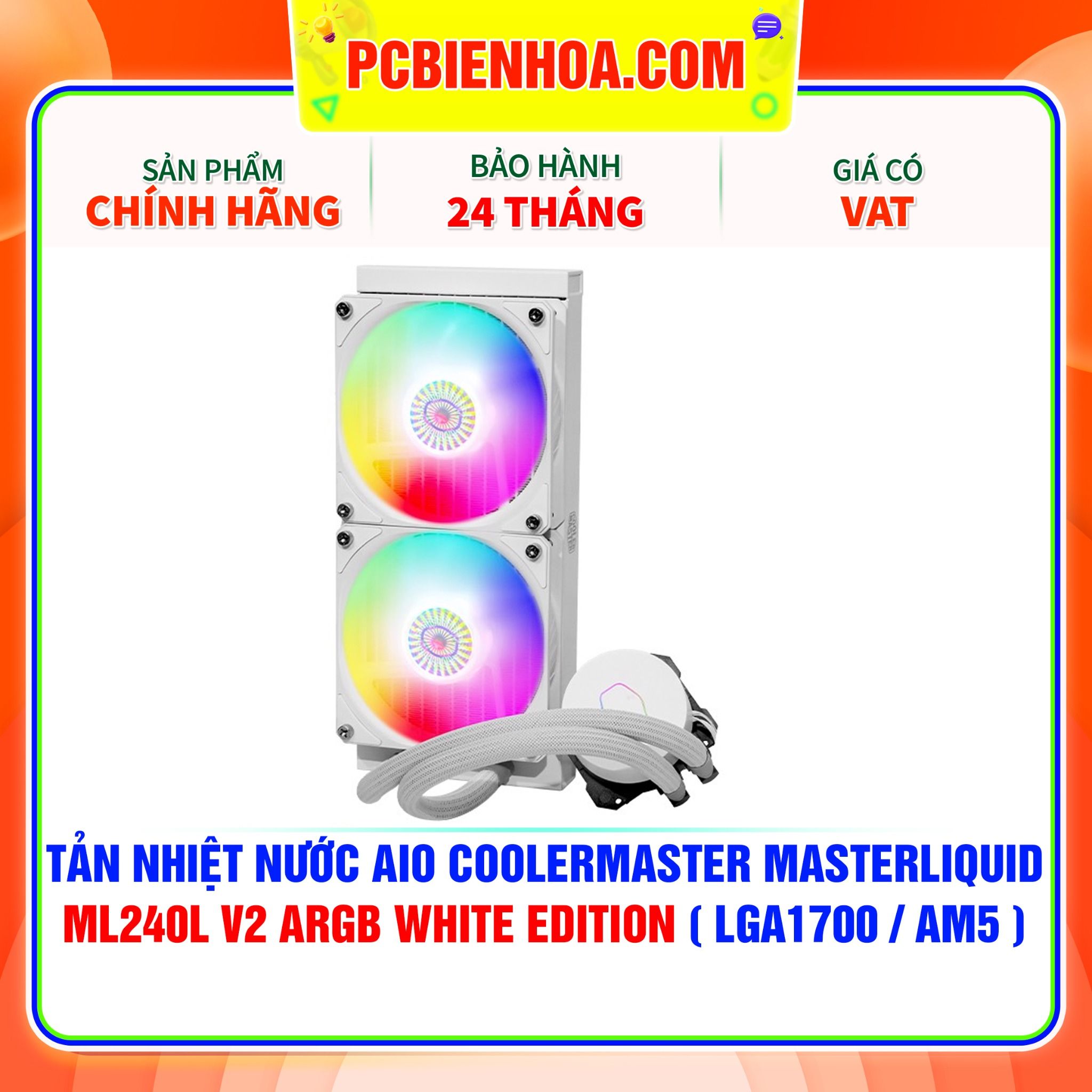  TẢN NHIỆT NƯỚC AIO COOLERMASTER MASTERLIQUID ML240L V2 ARGB WHITE EDITION ( HỖ TRỢ SOCKET LGA1700 ) 