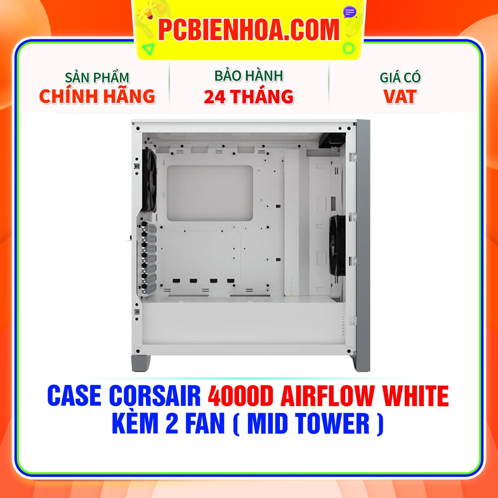  CASE CORSAIR 4000D AIRFLOW WHITE - KÈM 2 FAN ( MID TOWER ) 