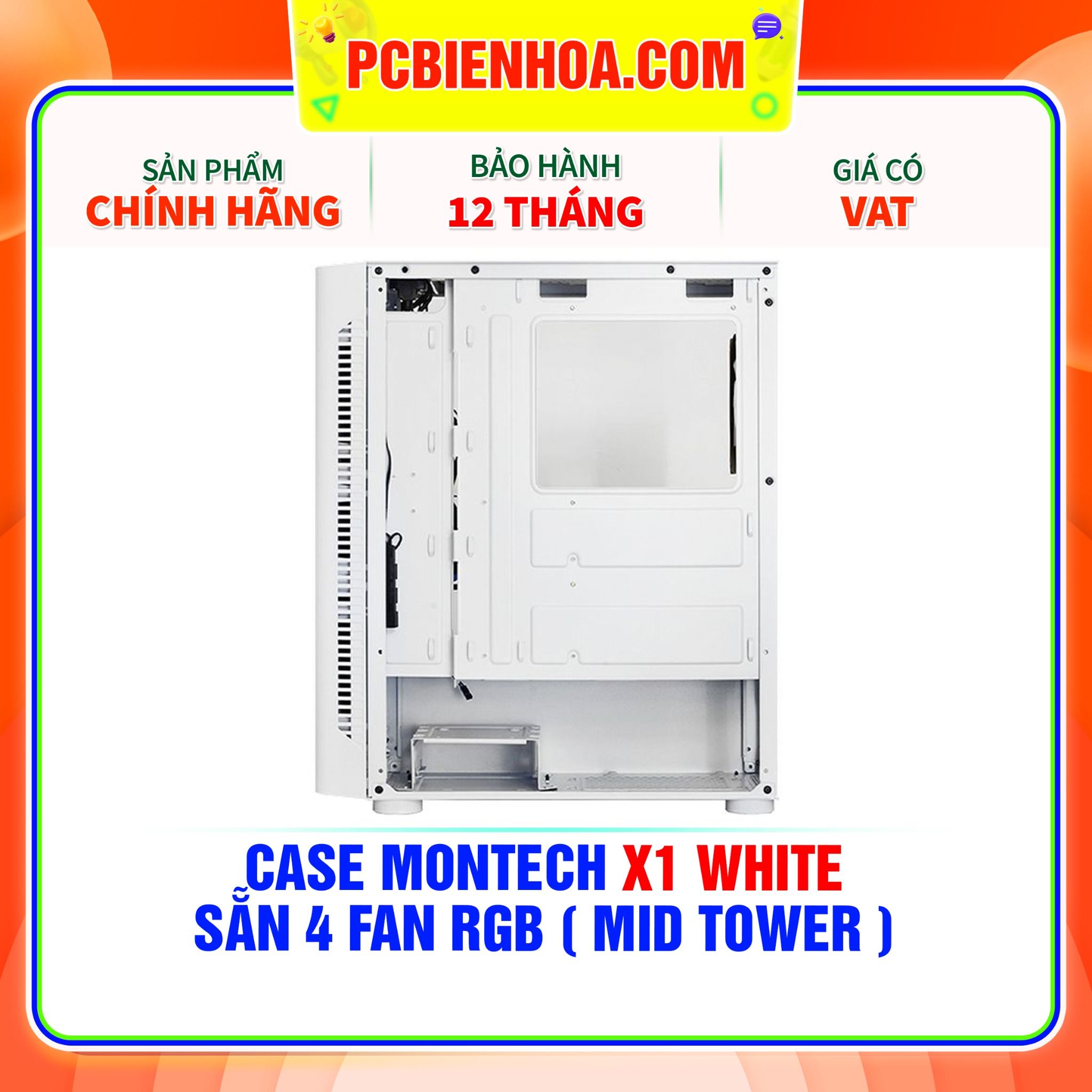  CASE MONTECH X1 WHITE - SẴN 4 FAN RGB ( MID TOWER ) 