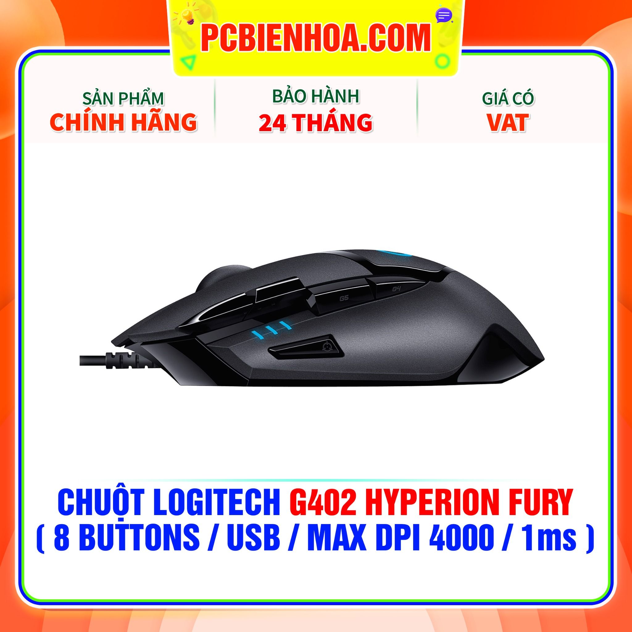  CHUỘT LOGITECH G402 HYPERION FURY ( 8 BUTTONS / USB / MAX DPI 4000 / 1ms ) 