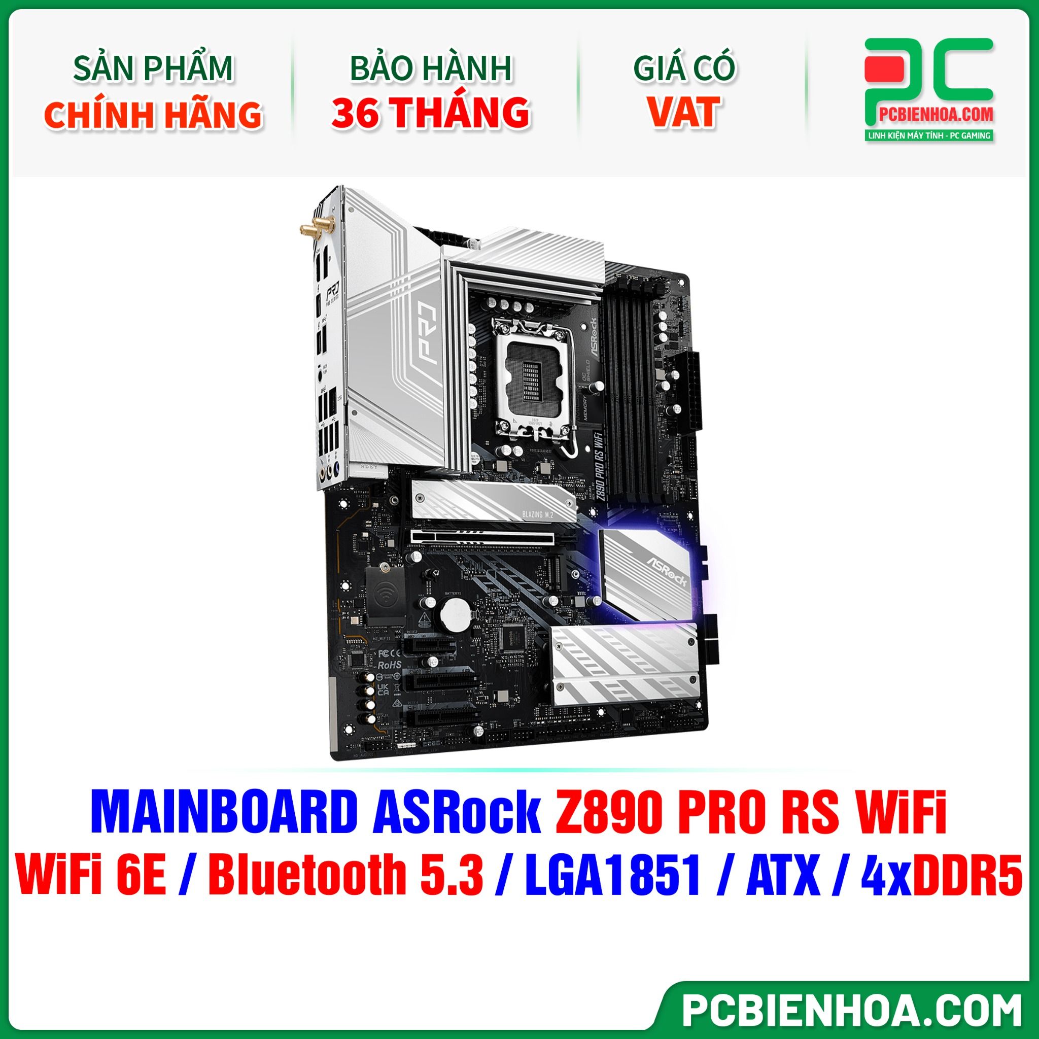 DDR5 - MAINBOARD ASRock Z890 PRO RS WiFi ( WiFi 6E / Bluetooth 5.3 / LGA1851 / ATX / 4xDDR5 )