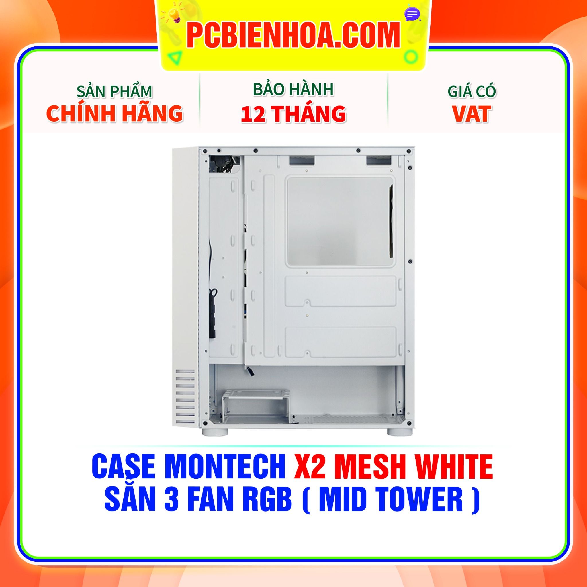  CASE MONTECH X2 MESH WHITE - SẴN 3 FAN LED ( MID TOWER ) 