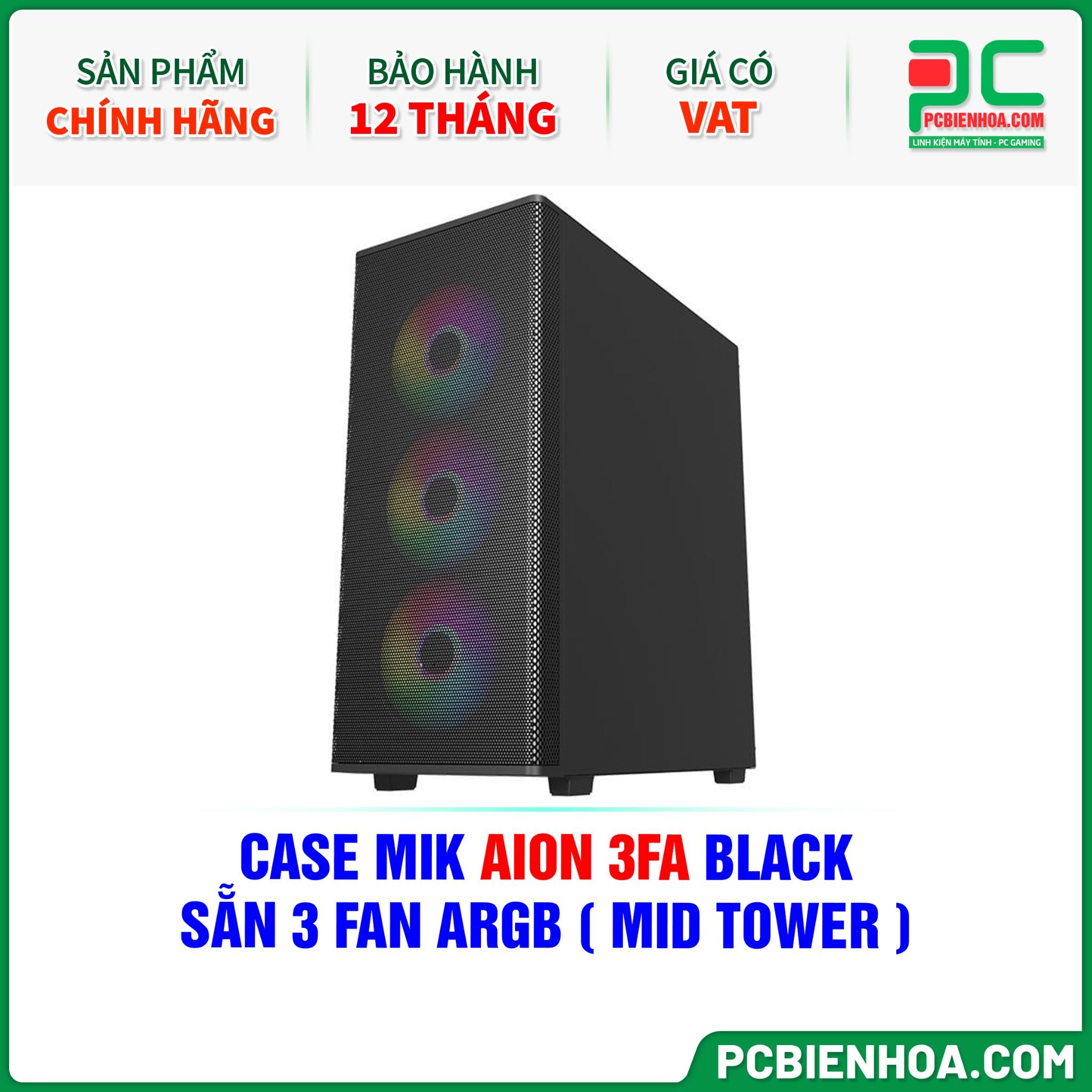 CASE MIK AION 3FA BLACK - SẴN 3 FAN ARGB ( MID TOWER )