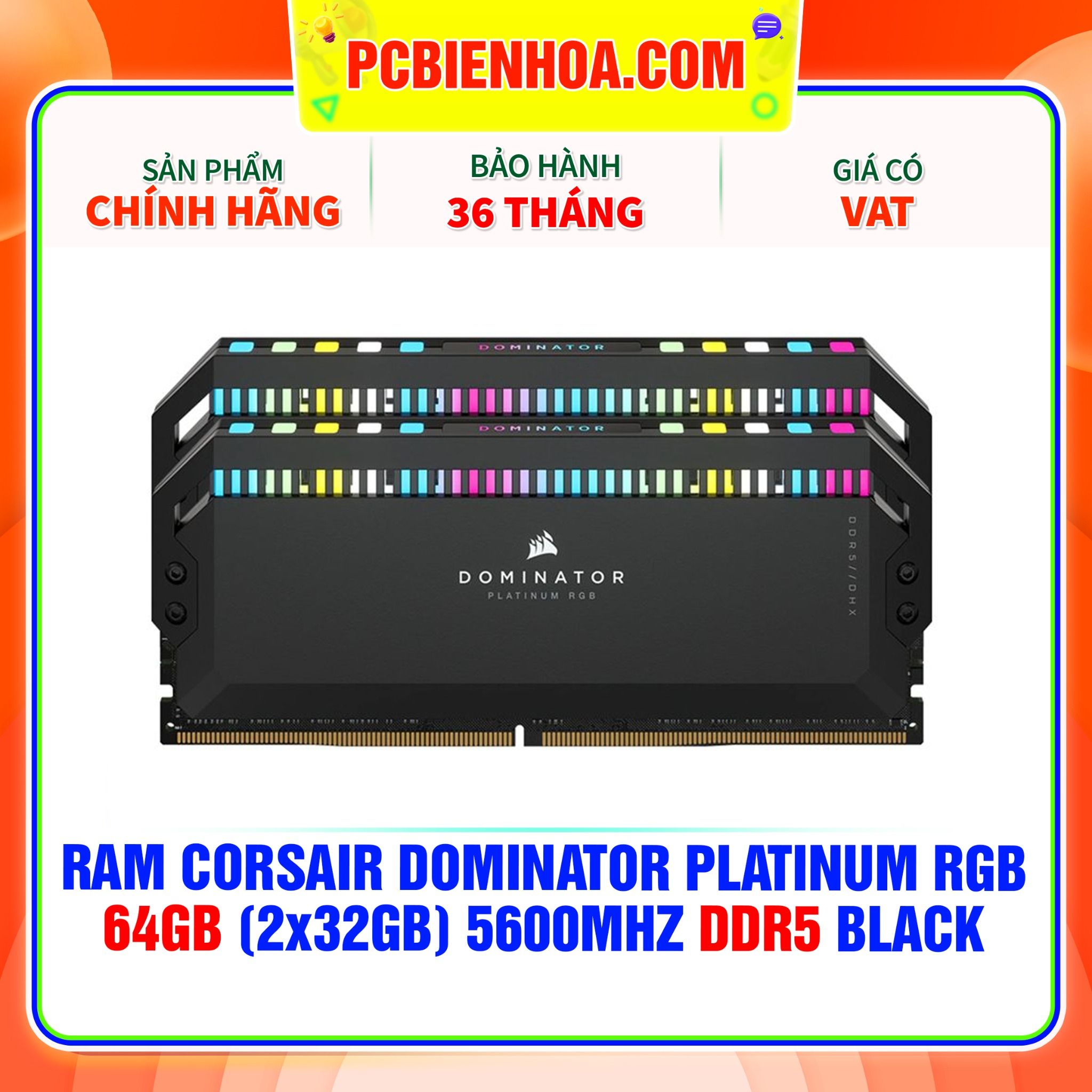  RAM CORSAIR DOMINATOR PLATINUM RGB 64GB (2X32GB) 5600MHZ DDR5 C40 BLACK 
