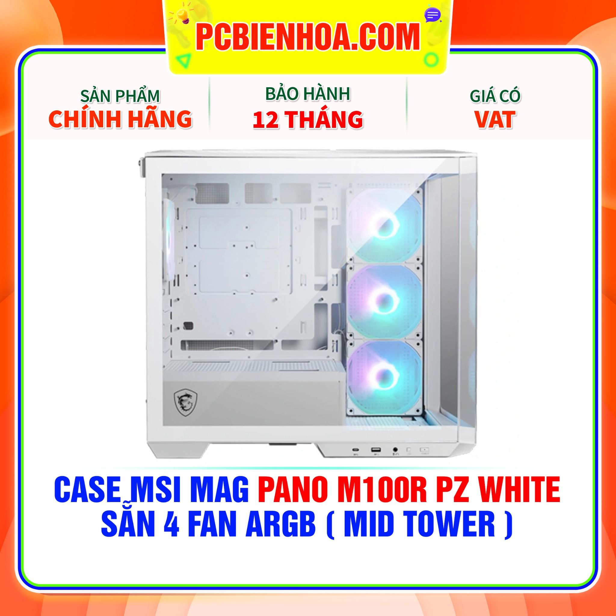  CASE MSI MAG PANO M100R PZ WHITE - SẴN 4 FAN ARGB ( MID TOWER ) 