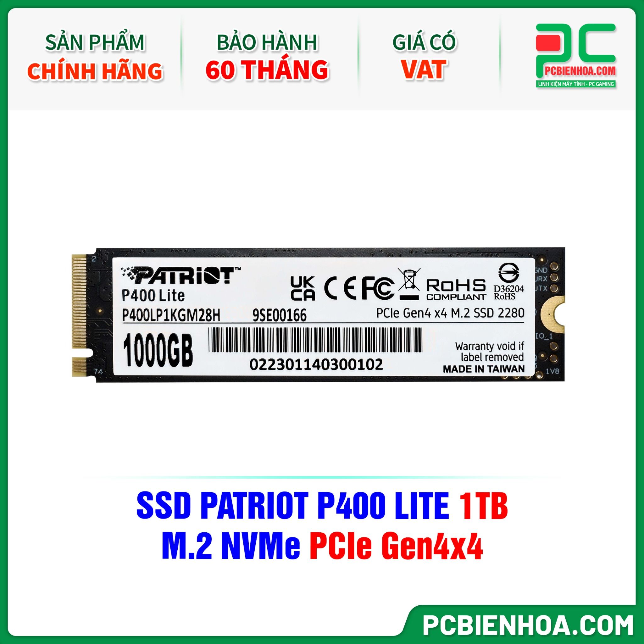 SSD PATRIOT P400 LITE 1TB - M.2 NVMe PCIe Gen4×4 ( P400LP1KGM28H )