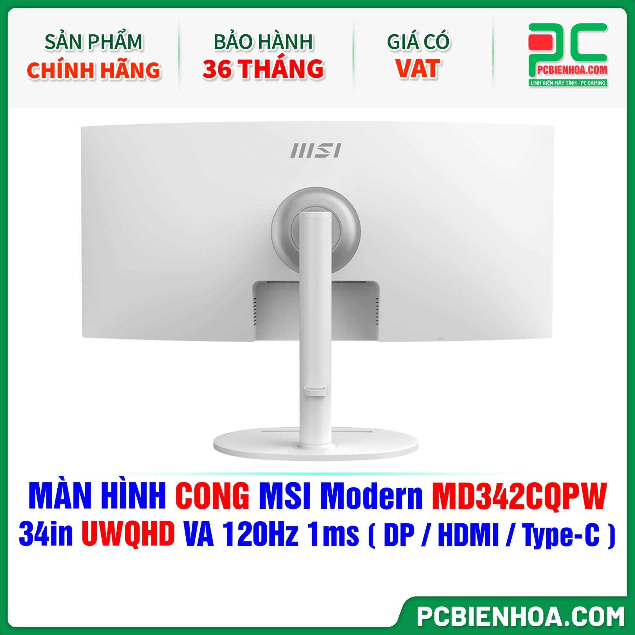 MÀN HÌNH CONG MSI Modern MD342CQPW - 34in UWQHD VA 120Hz 1ms ( DP / HDMI / USB Type-C )