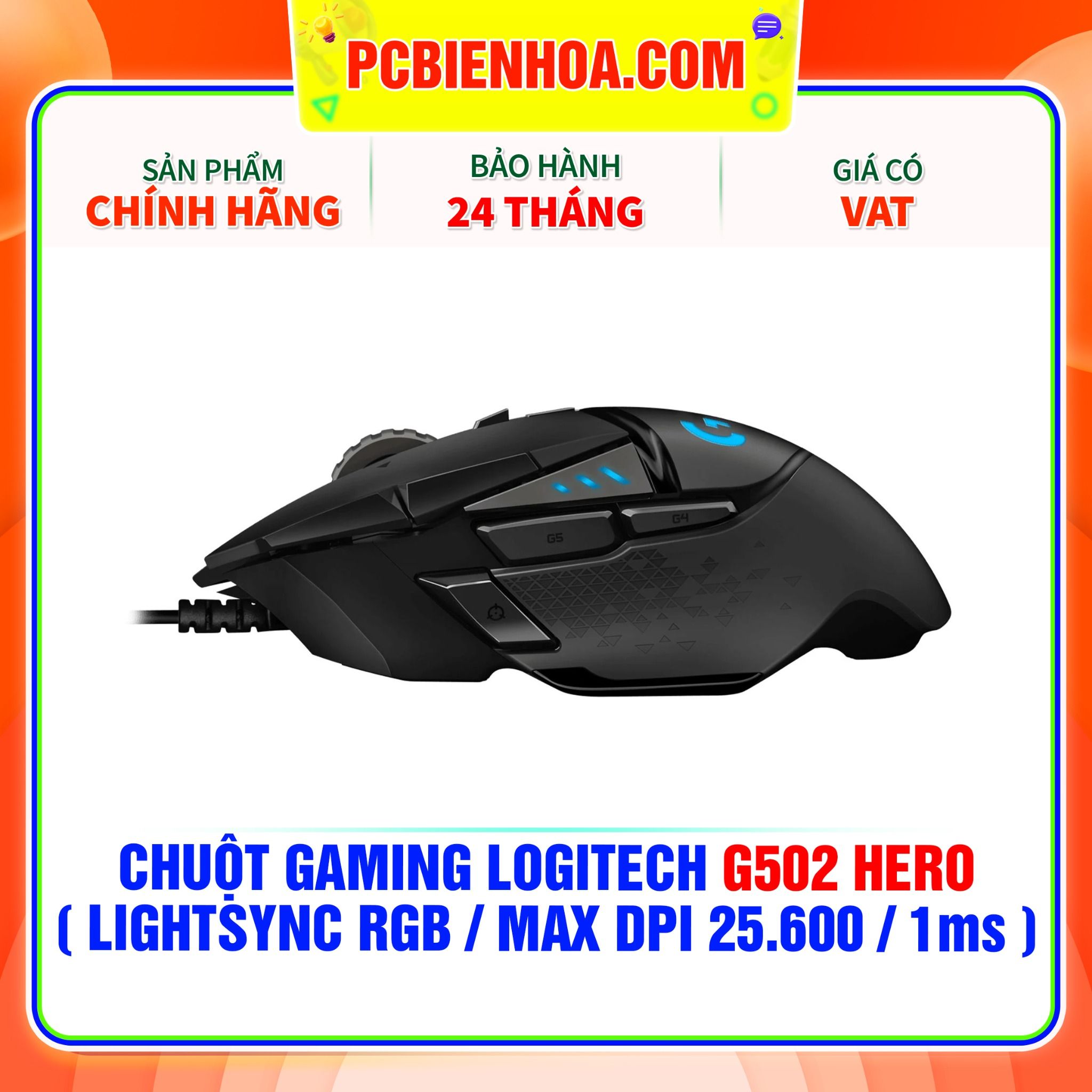  CHUỘT GAMING LOGITECH G502 HERO ( LIGHTSYNC RGB / MAX DPI 25.600 / 1ms ) 