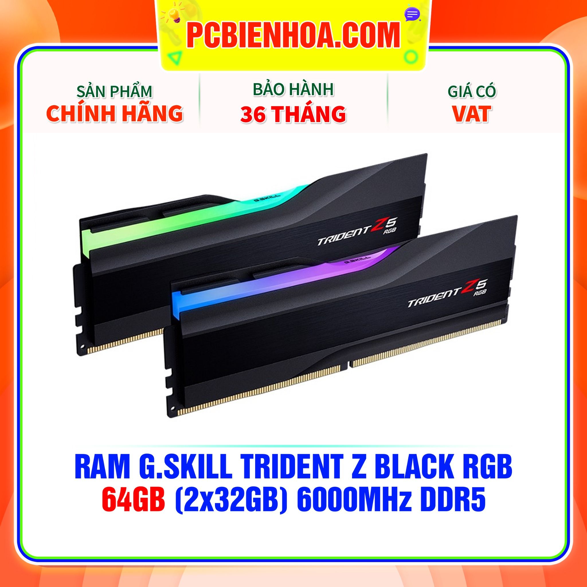  RAM G.SKILL TRIDENT Z5 RGB 64GB (2x32GB) 6000MHz DDR5 BLACK (F5-6000J3636F32GX2-TZ5RK) 