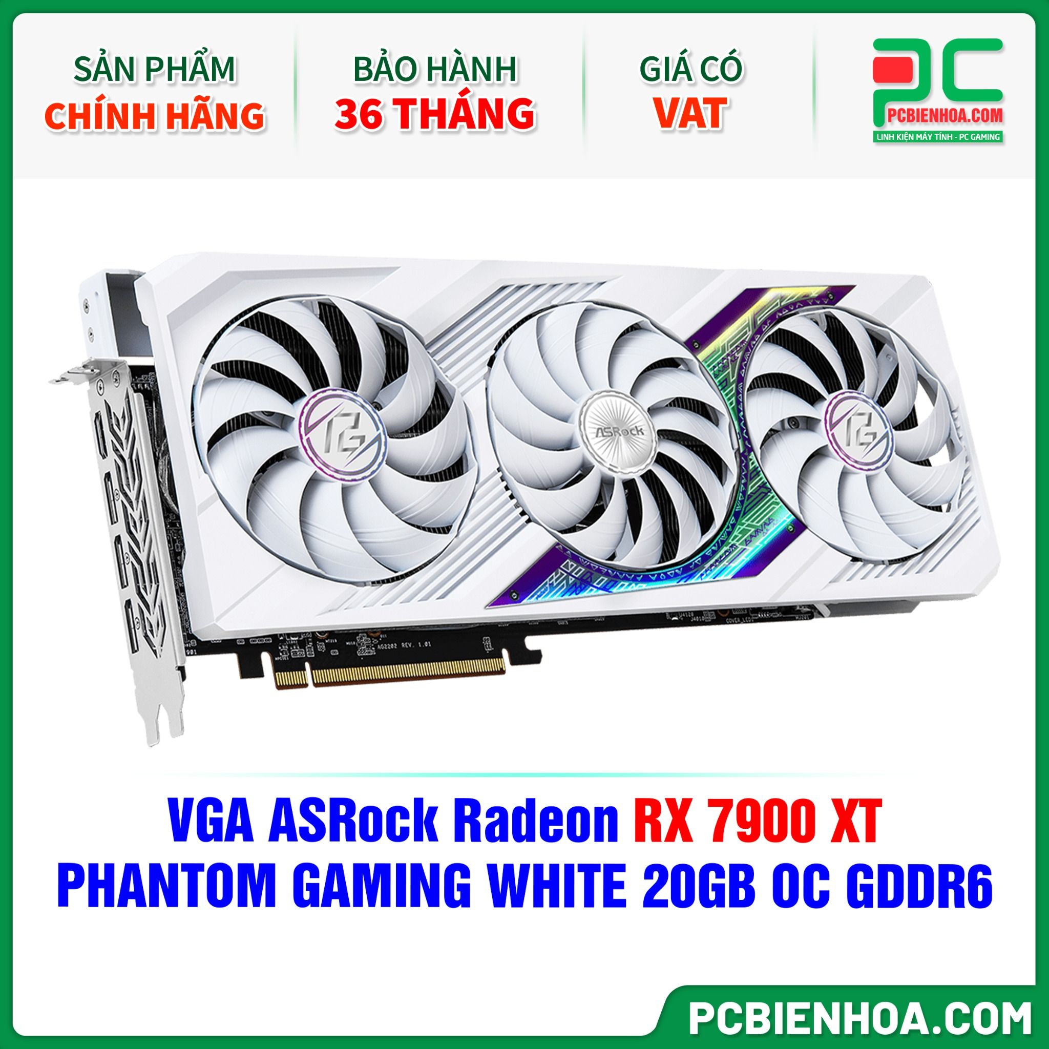 VGA ASRock Radeon RX 7900 XT PHANTOM GAMING WHITE 20GB OC GDDR6 ( RX7900XT PGW 20GO )