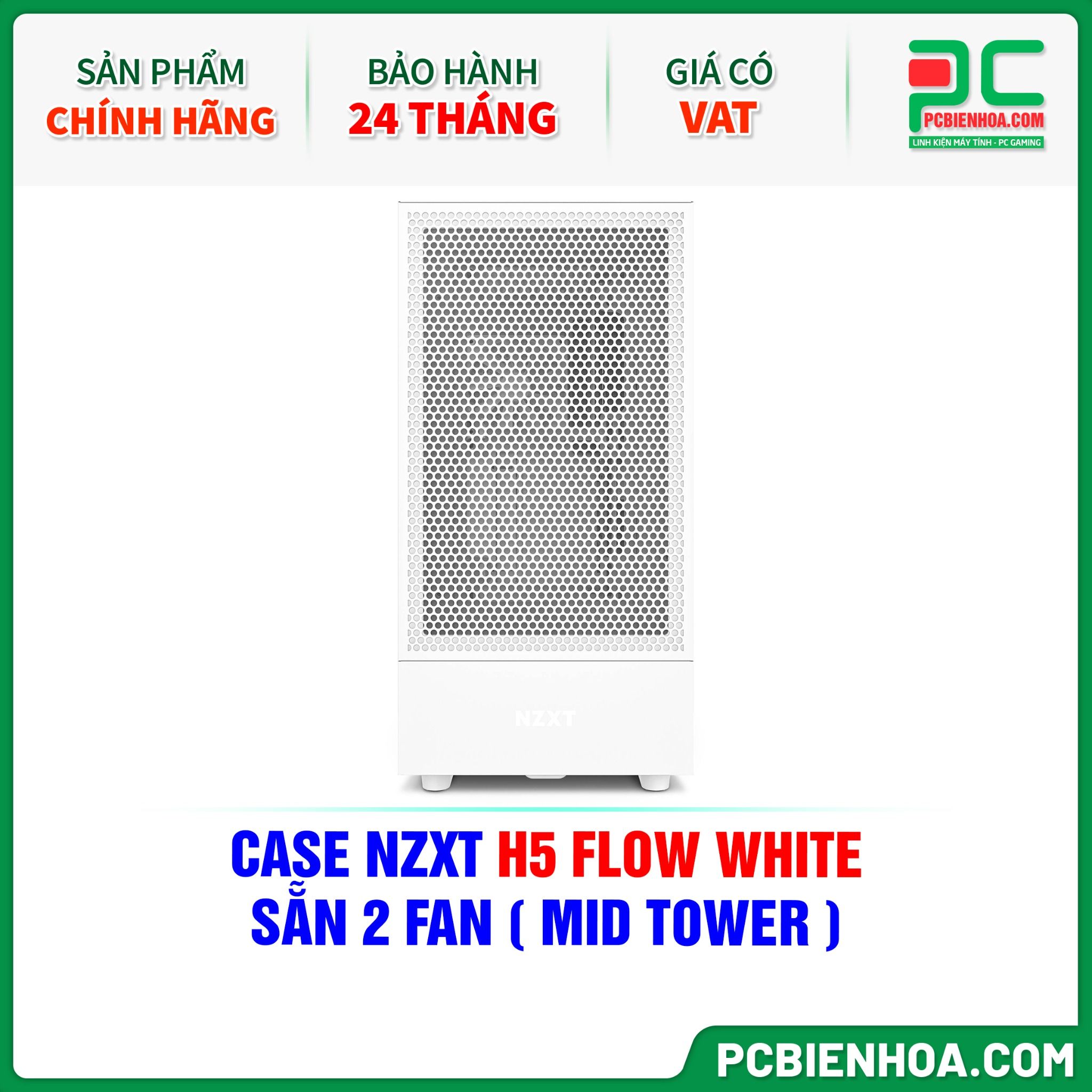 CASE NZXT H5 FLOW WHITE - SẴN 2 FAN ( MID TOWER )