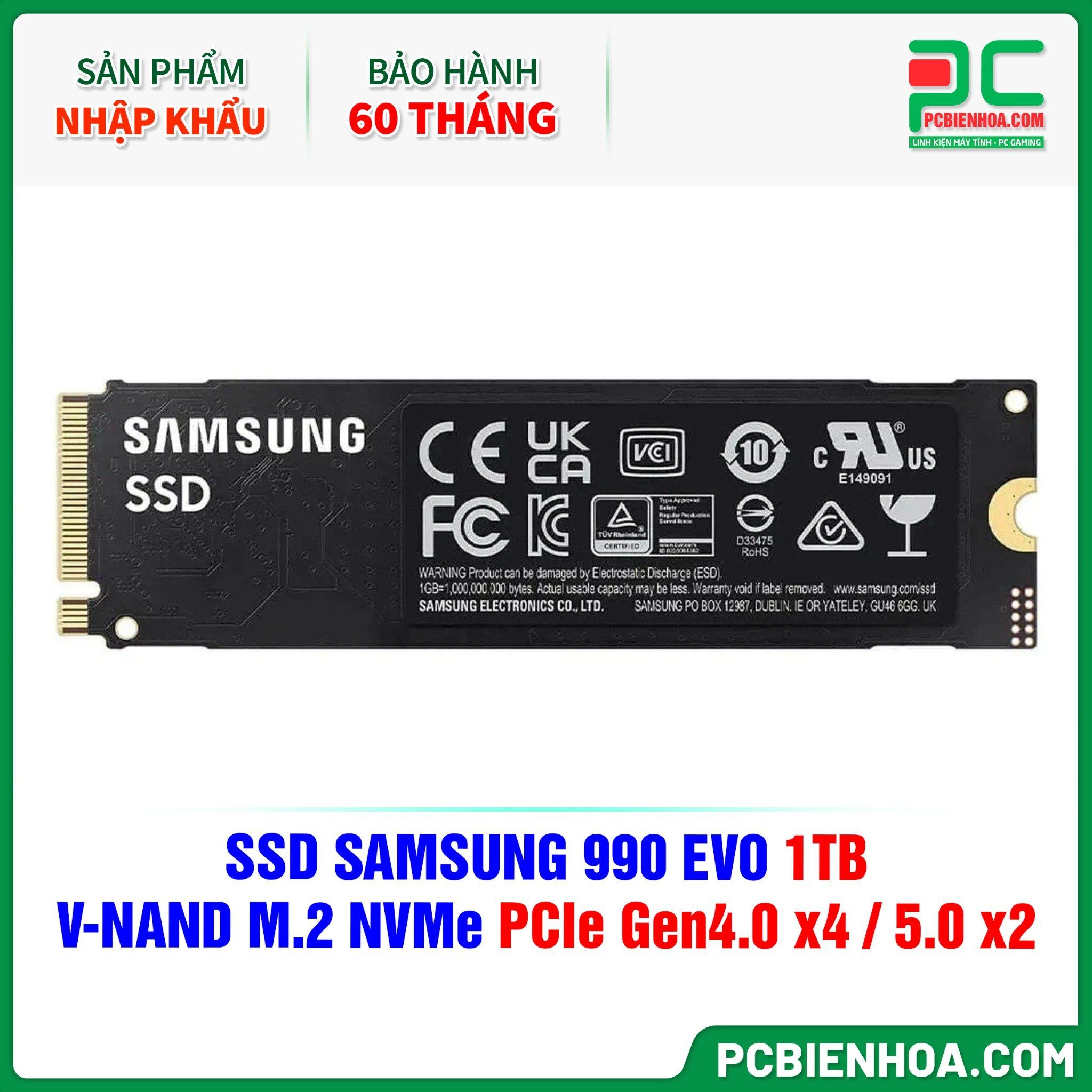 SSD SAMSUNG 990 EVO 1TB - V-NAND M.2 NVMe PCIe Gen4.0 x4 / 5.0 x2 ( MZ-V9E1T0BW ) ( HÀNG NHẬP KHẨU )