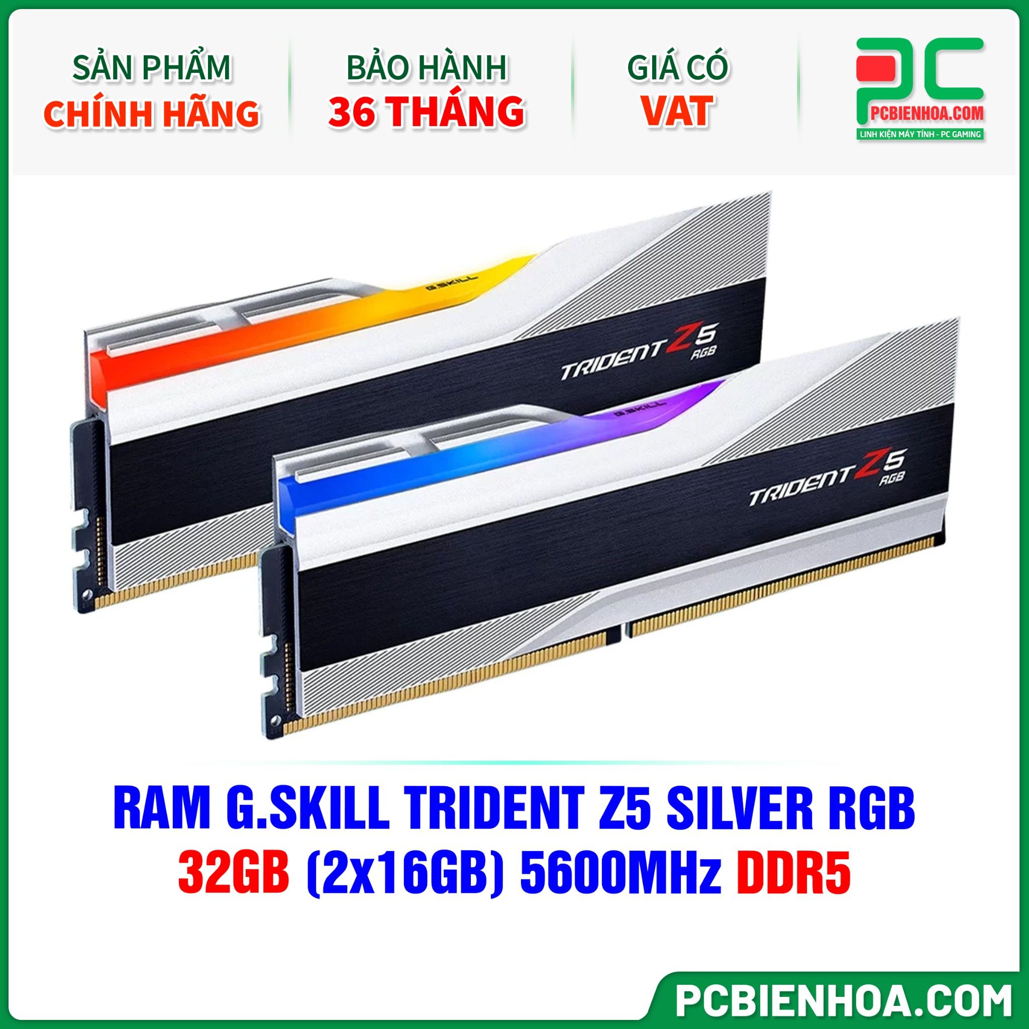 RAM G.SKILL TRIDENT Z5 SILVER RGB - 32GB (2x16GB) 5600MHz DDR5 ( F5-5600J4040C16GX2-TZ5RS )