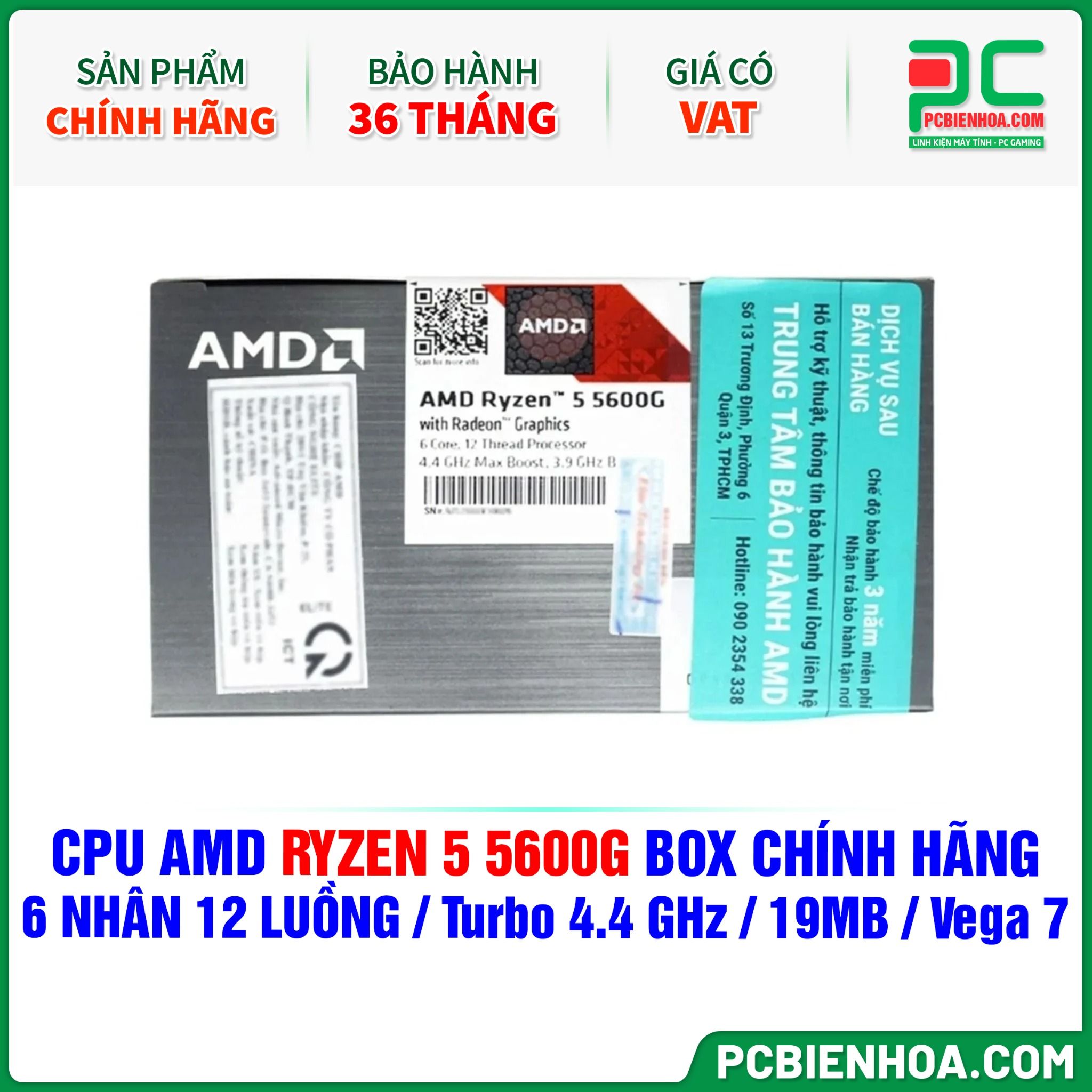 CPU AMD RYZEN 5 5600G BOX CHÍNH HÃNG ( 6 NHÂN 12 LUỒNG / Turbo 4.4 GHz / 19MB / Vega 7 Graphics )