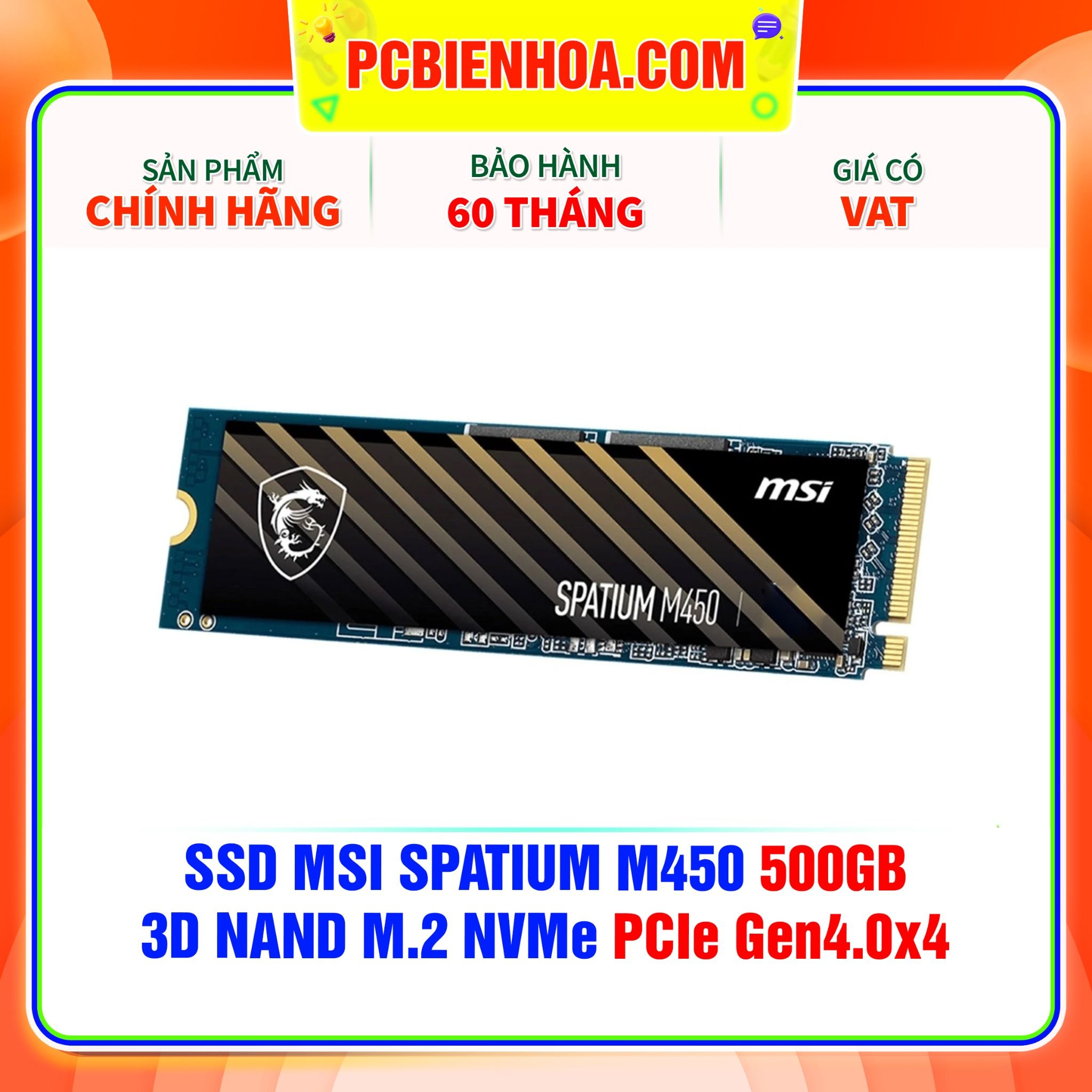  SSD MSI SPATIUM M450 500GB - 3D NAND M.2 NVMe PCIe Gen4.0x4 