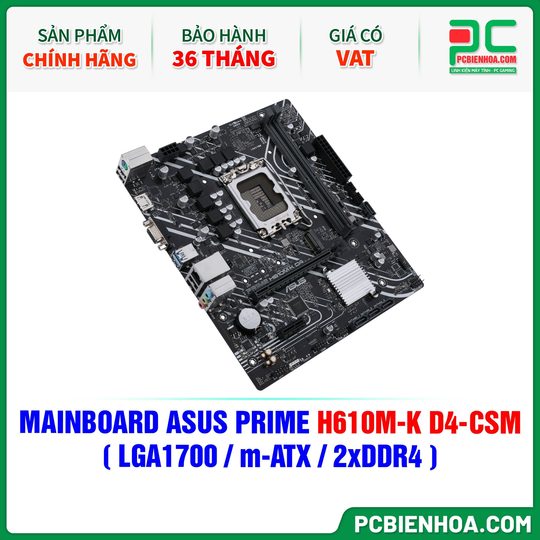 MAINBOARD ASUS PRIME H610M-K D4-CSM ( LGA1700 / m-ATX / 2xDDR4 )