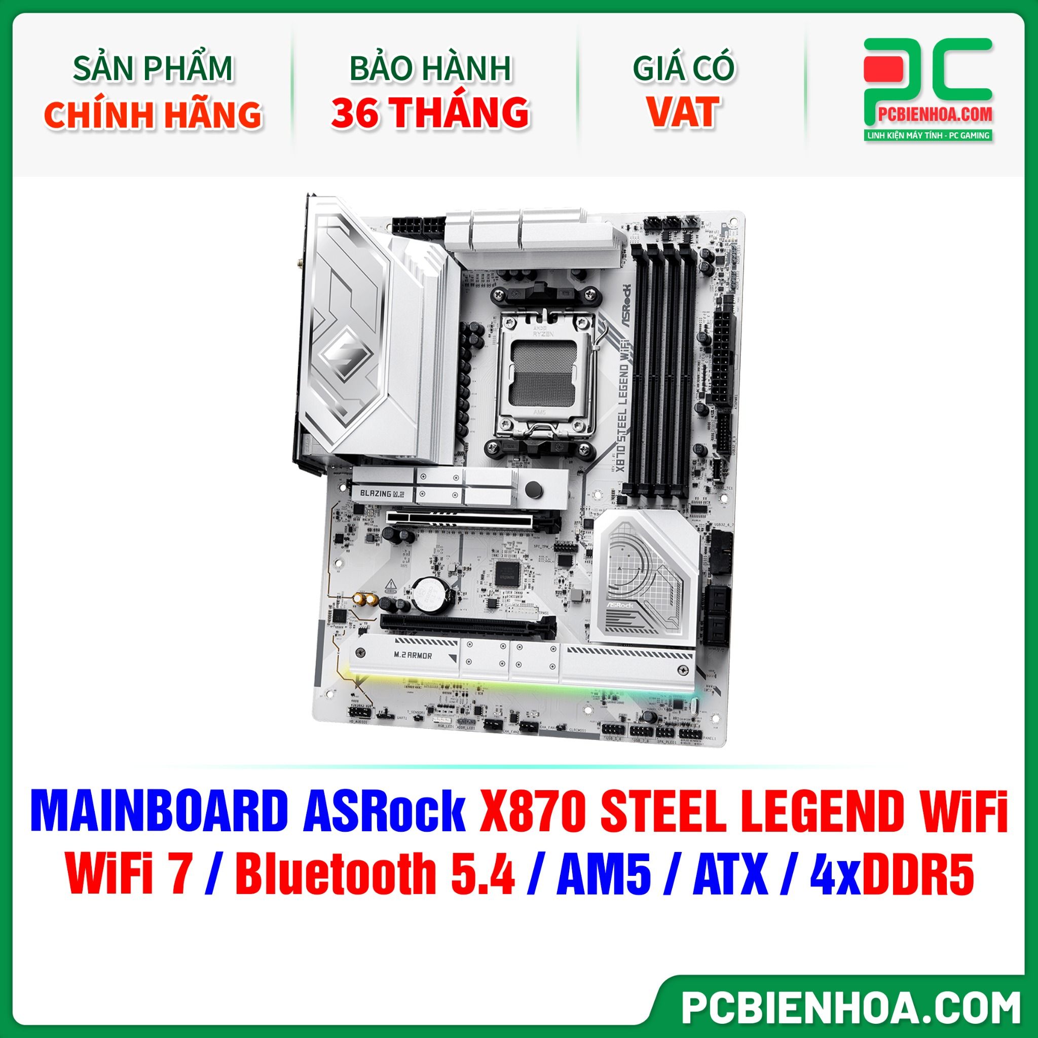 DDR5 - MAINBOARD ASRock X870 STEEL LEGEND WiFi ( WiFi 7 / Bluetooth 5.4 / AM5 / ATX / 4xDDR5 )