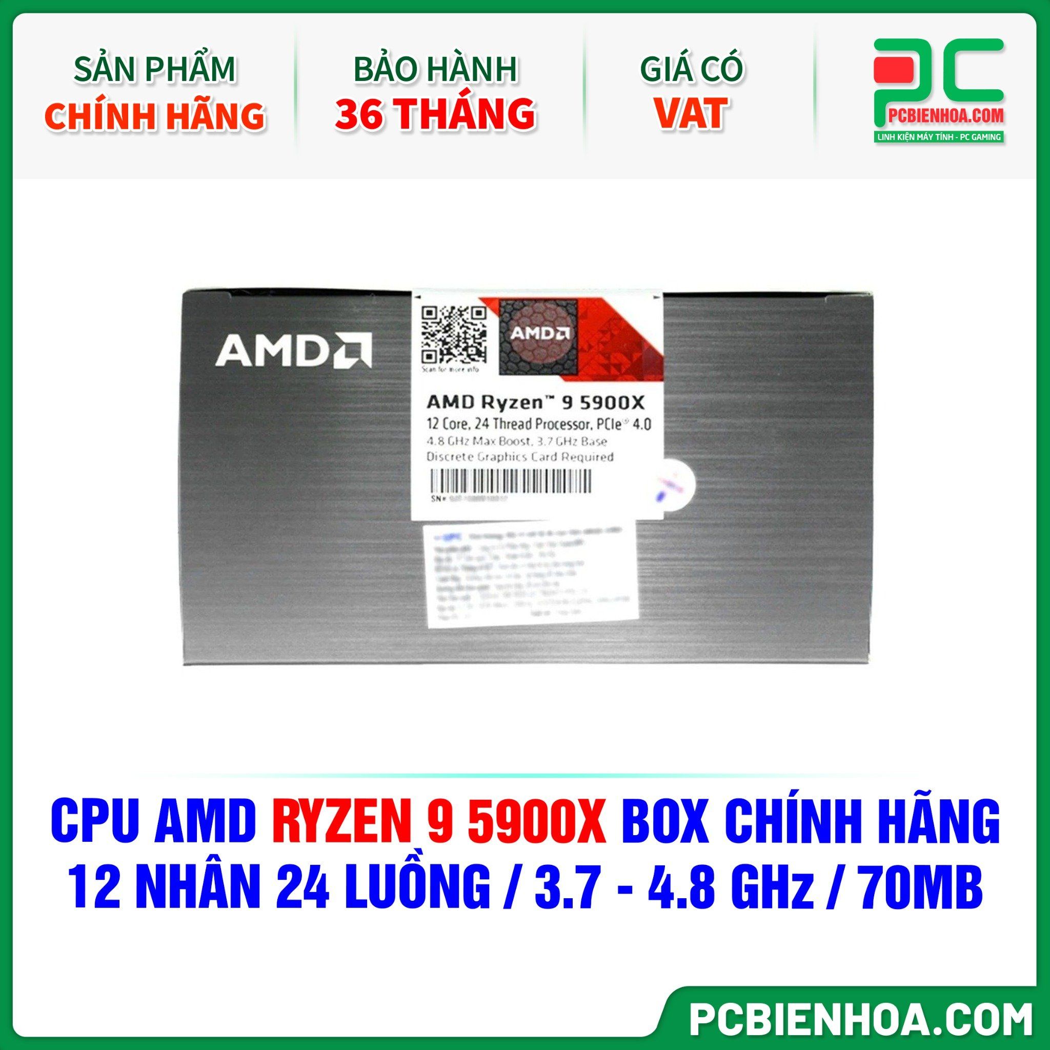 CPU AMD Ryzen 9 5900X BOX CHÍNH HÃNG ( 12 NHÂN 24 LUỒNG / 3.7 - 4.8 GHz / 70MB )