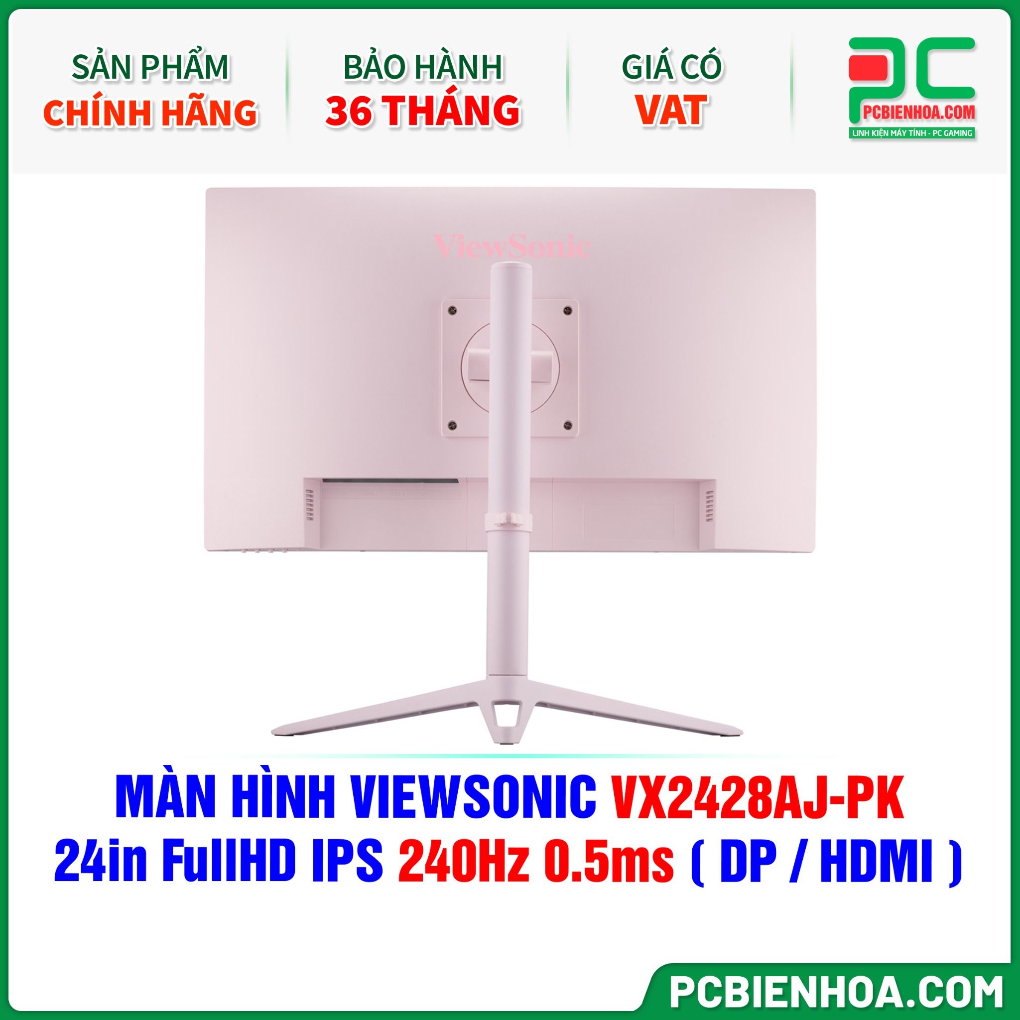 MÀN HÌNH VIEWSONIC VX2428AJ-PK MÀU HỒNG - 24in FullHD IPS 240Hz 0.5ms ( DP / HDMI )