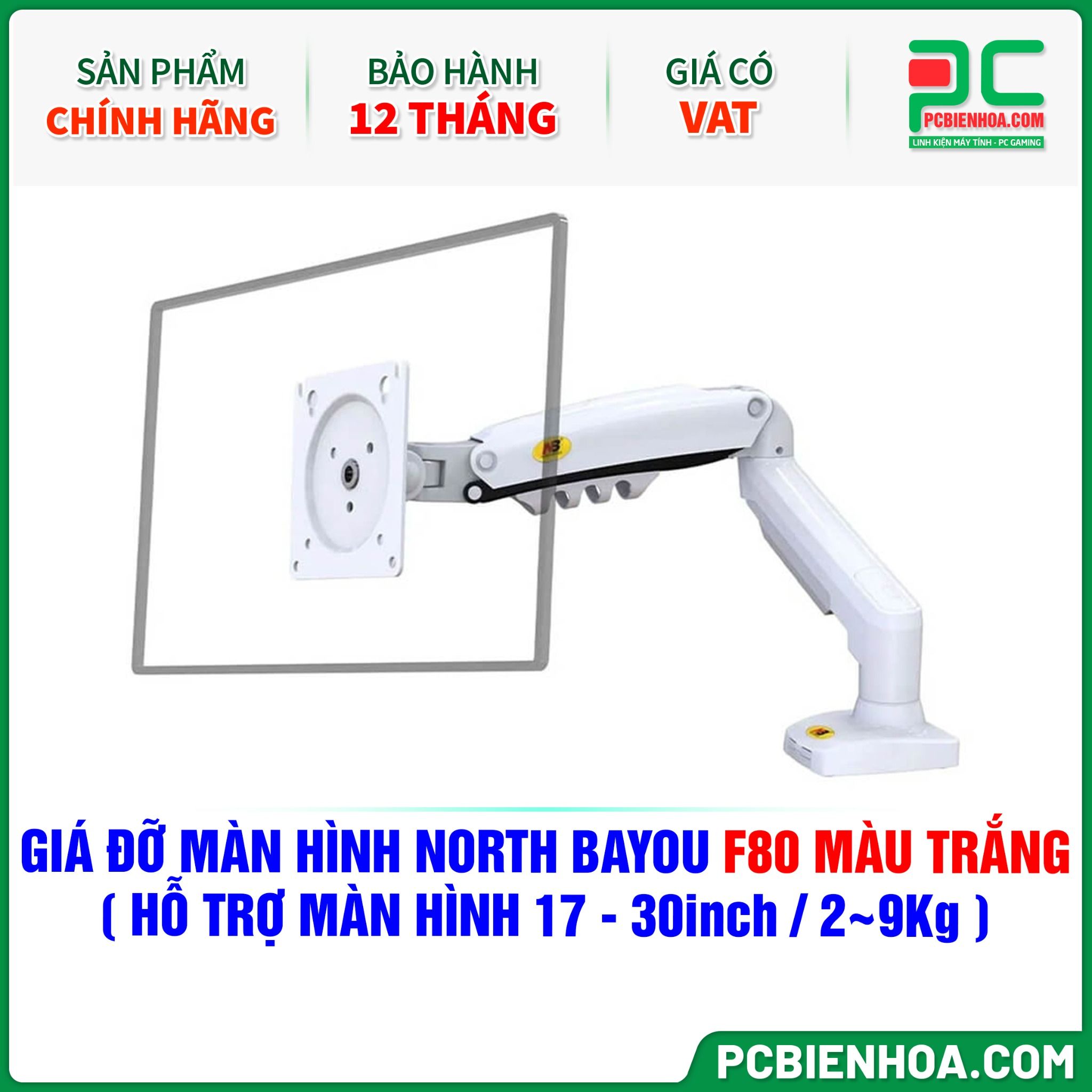 GIÁ ĐỠ MÀN HÌNH ( ARM ) NORTH BAYOU F80 MÀU TRẮNG ( HỖ TRỢ MÀN HÌNH 17-30inch / 2~9Kg )