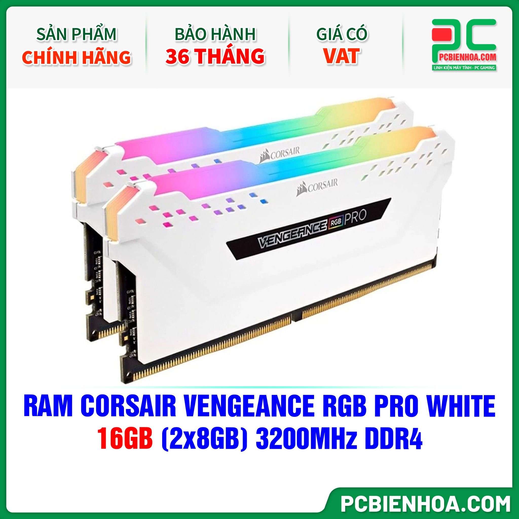 RAM CORSAIR VENGEANCE RGB PRO WHITE 16GB (2x8GB) 3200MHz DDR4 (CMW16GX4M2E3200C16W)