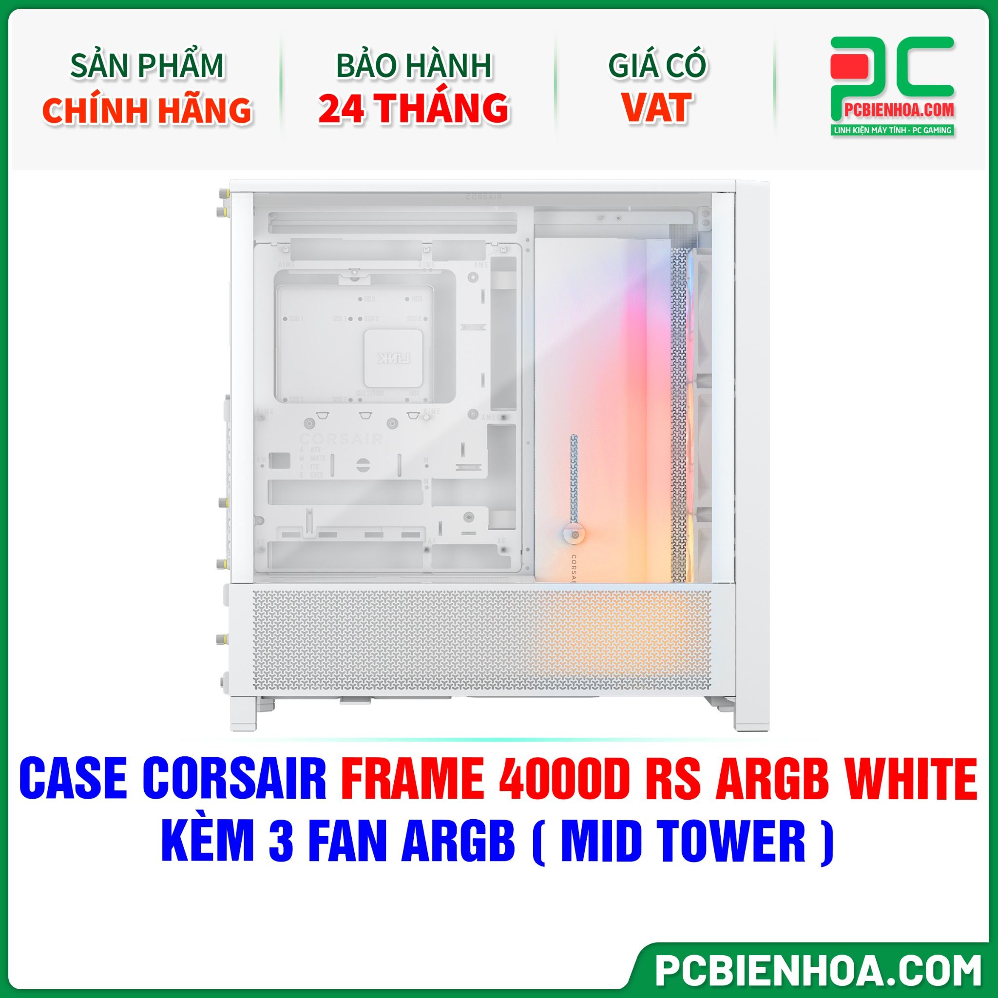CASE CORSAIR FRAME 4000D RS ARGB WHITE - KÈM 3 FAN ARGB ( MID TOWER )